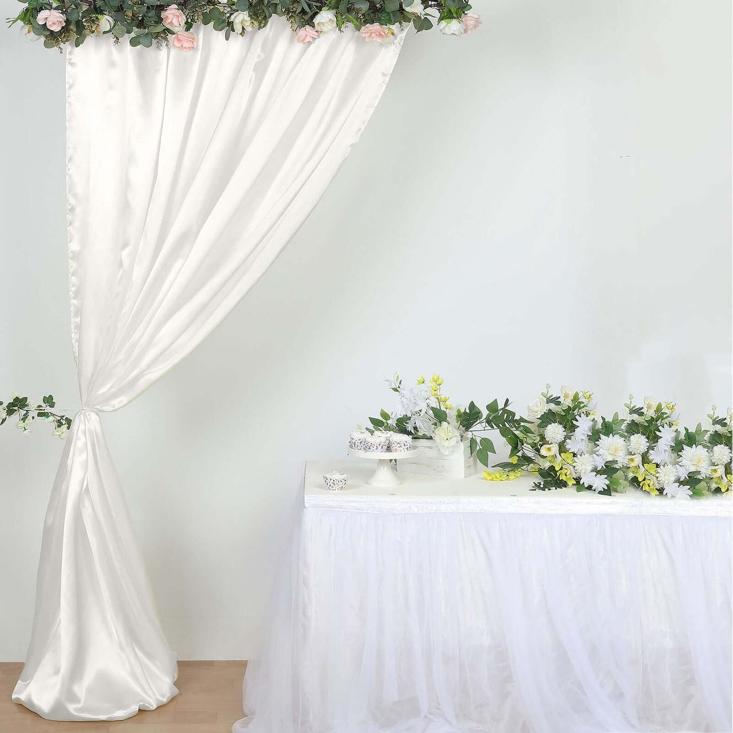 8ftx10ft Ivory Satin Event Curtain Drapes, Backdrop Event Panel