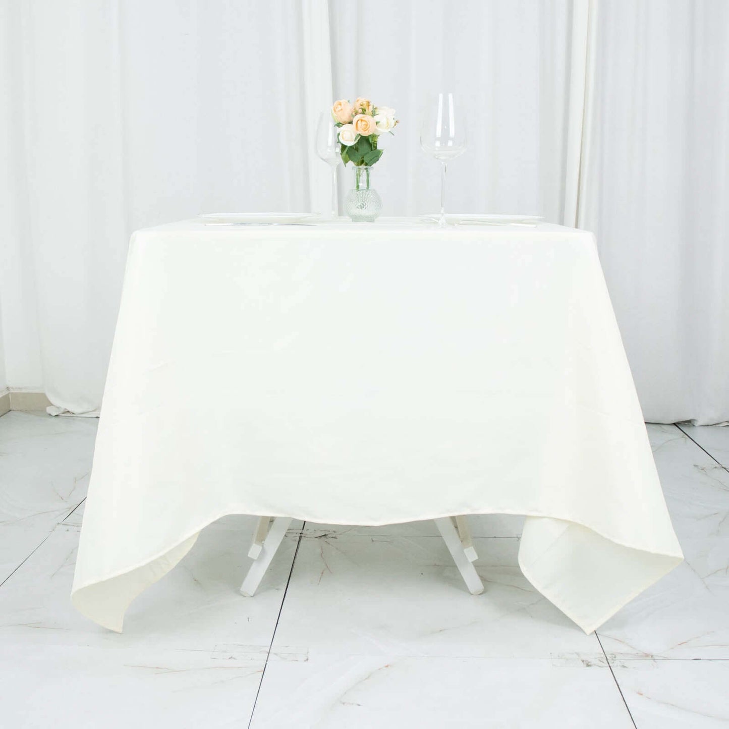 Premium Polyester Square Tablecloth 70"x70" Ivory 220GSM Wrinkle-Resistant Table Cover