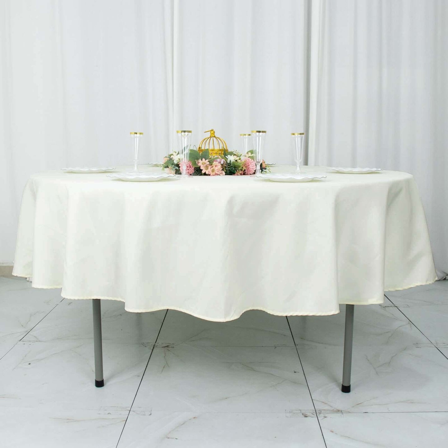 Premium Polyester 90" Round Tablecloth Ivory - Stain and Wrinkle-Resistant Design with 220GSM Thickness Table Cover