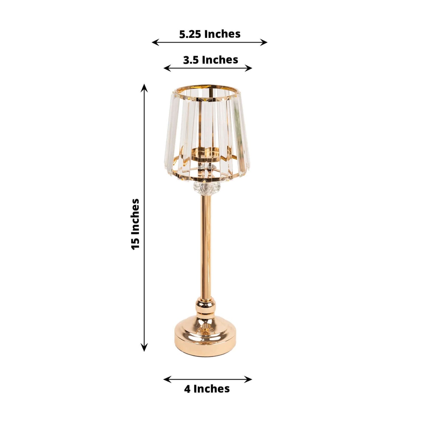 2-Pack 15" Crystal Pendant Candle Holders - Classic Empire Lamp Shade Style in Gold, Votive Candle Stand For Table Centerpieces