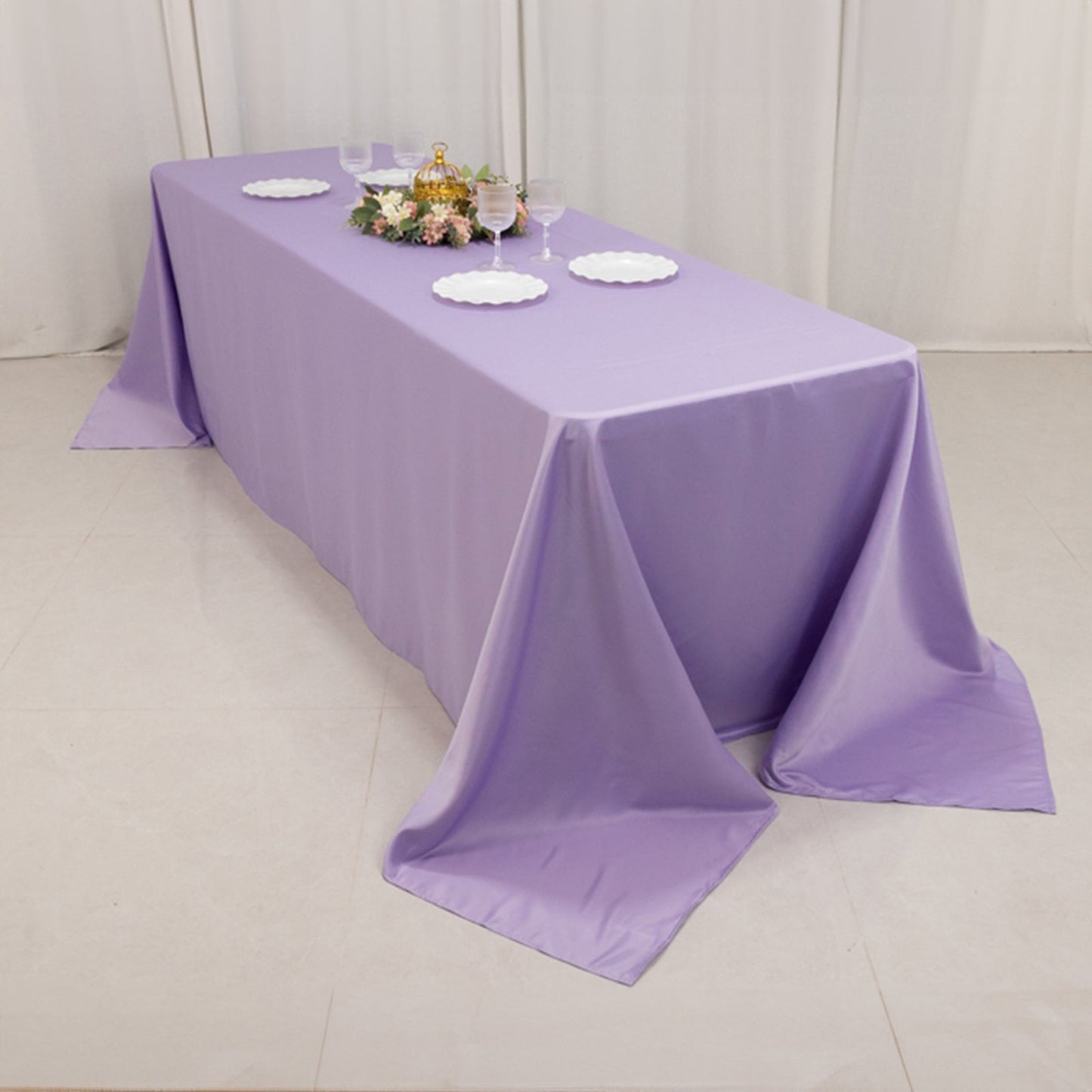 Lamour Satin 90"x156" Rectangle Tablecloth Lavender Lilac - Luxurious, Soft Seamless Table Cover