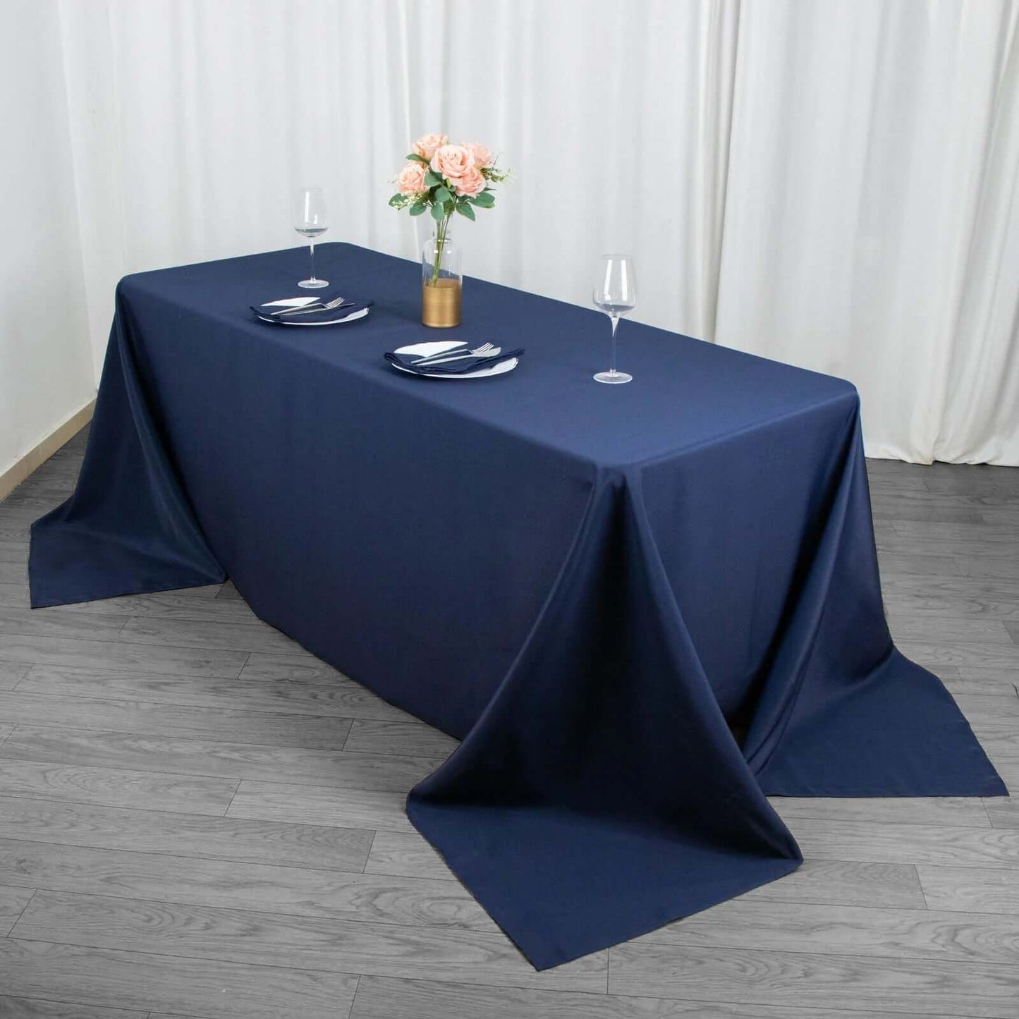 Premium Polyester 90"x132" Rectangle Tablecloth Navy Blue - Seamless 220GSM Stain-Resistant Table Cover