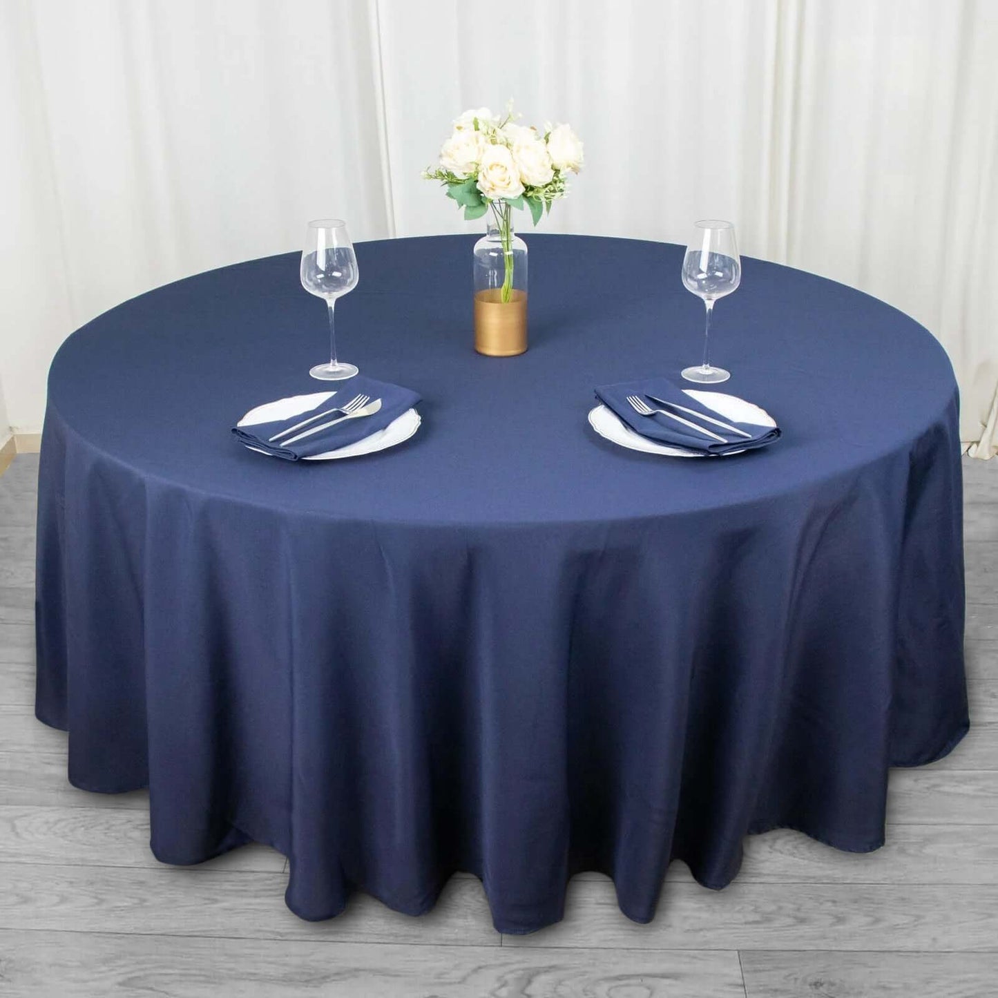 Premium Polyester 108" Round Tablecloth Navy Blue - Wrinkle-Resistant 220GSM Table Cover