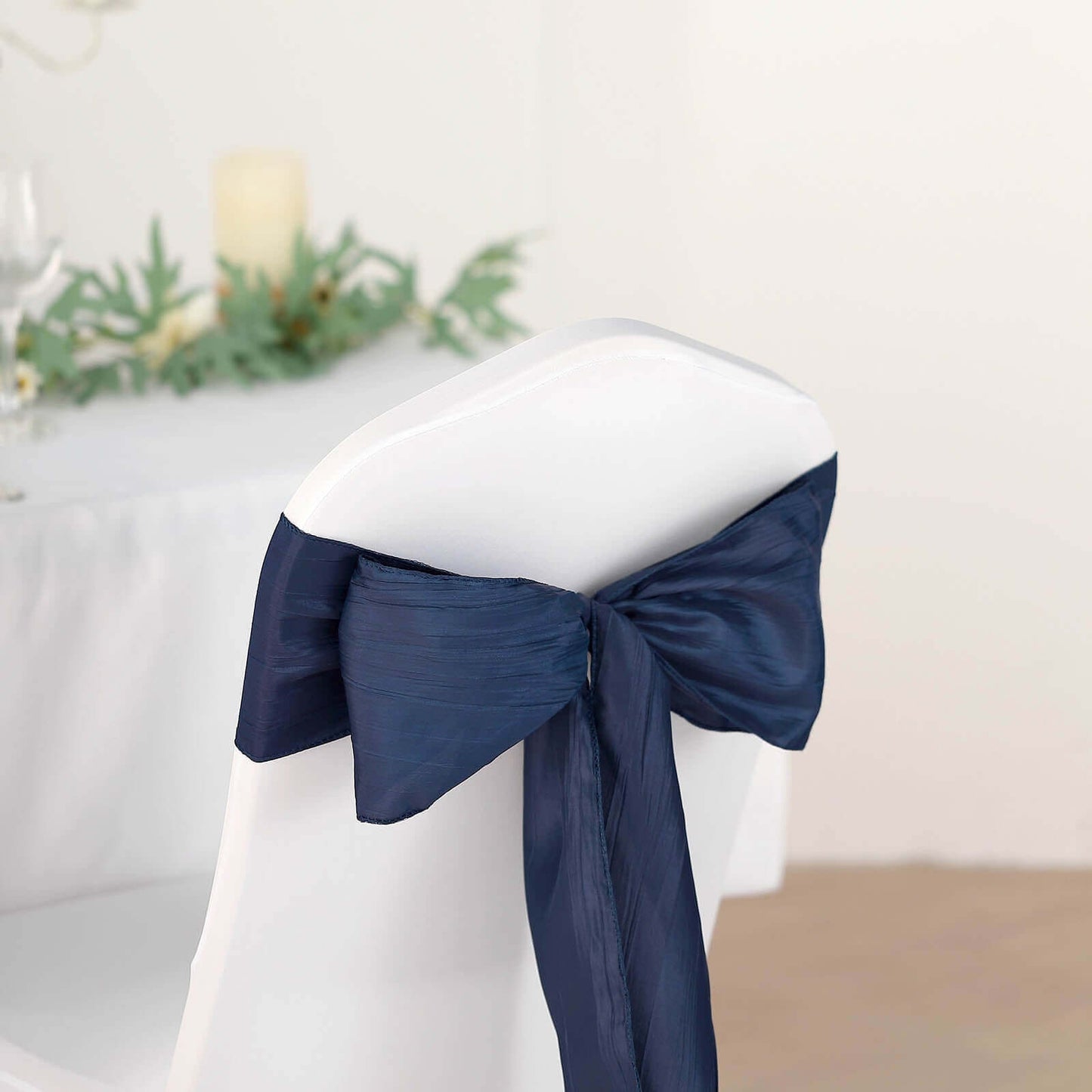 5 Pack Taffeta 6"x106" Chair Sashes Navy Blue Accordion Crinkle Texture - Stylish Decor for Weddings & Gatherings