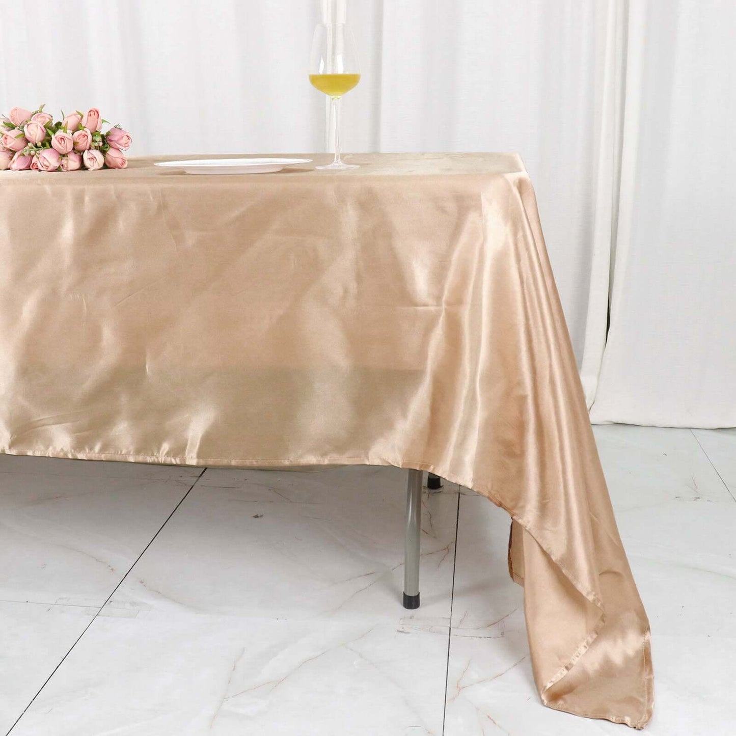 Satin Rectangular 60"x126" Tablecloth Nude - Smooth and Lustrous Table Cover