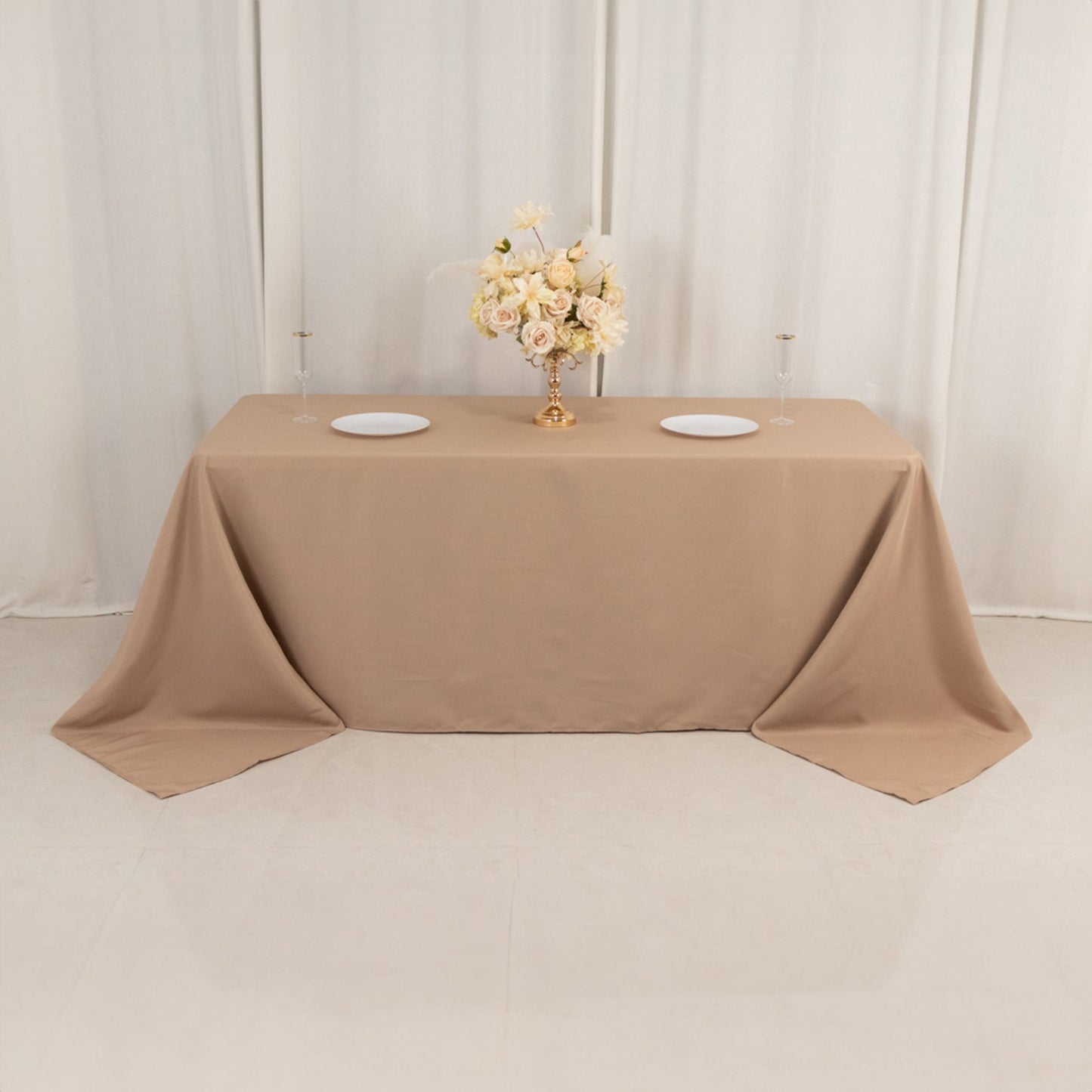 Premium Polyester 90"x132" Rectangle Tablecloth Nude - Seamless 220GSM Stain-Resistant Table Cover
