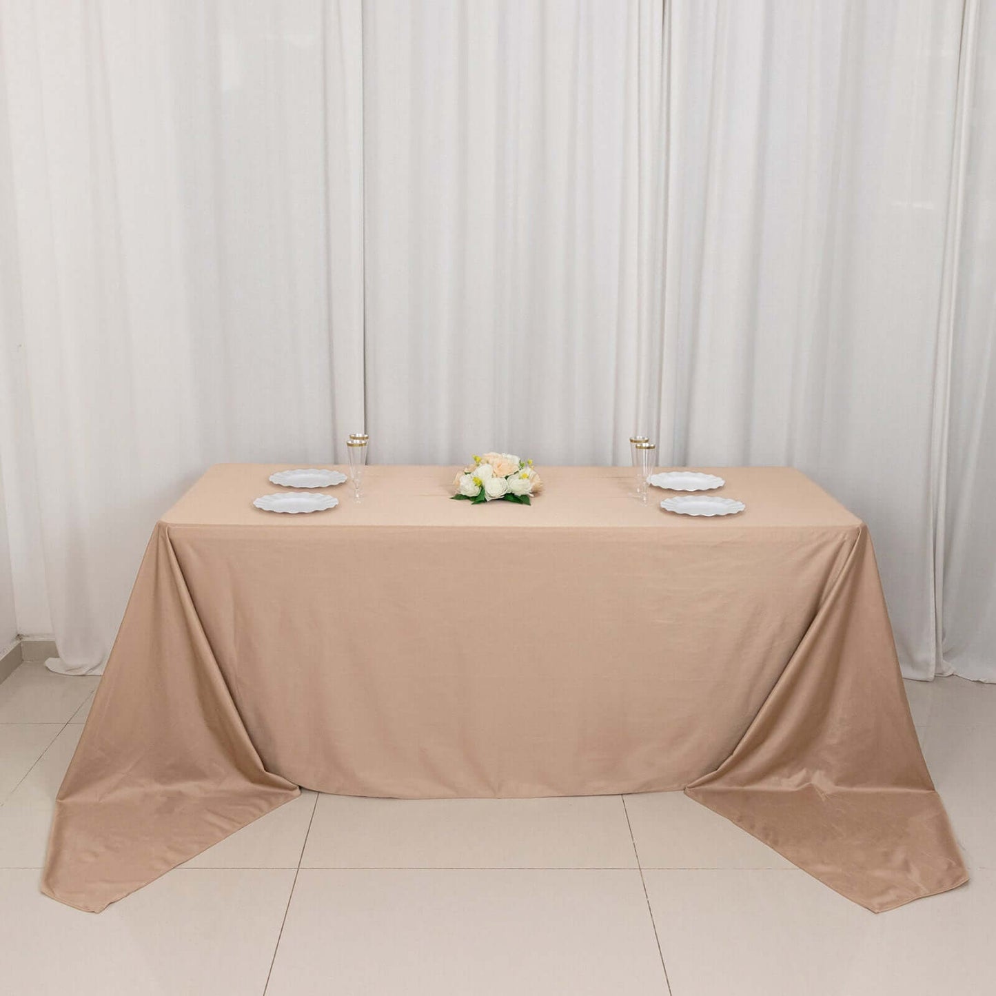 Scuba Rectangular 90"x156" Tablecloth Nude - Wrinkle Free, Stain Resistant & Seamless Table Cover