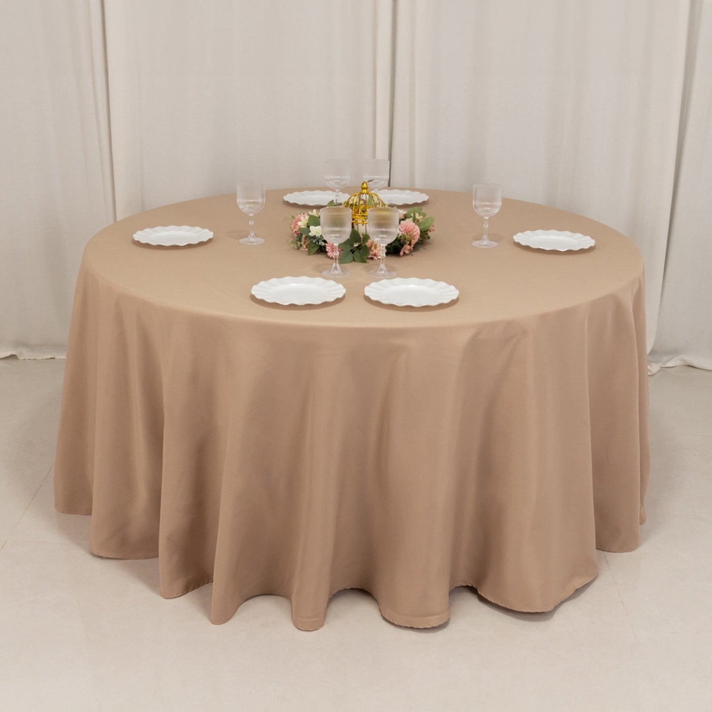 Premium Polyester 120" Round Tablecloth Nude - Seamless 220GSM Wrinkle-Resistant Table Cover