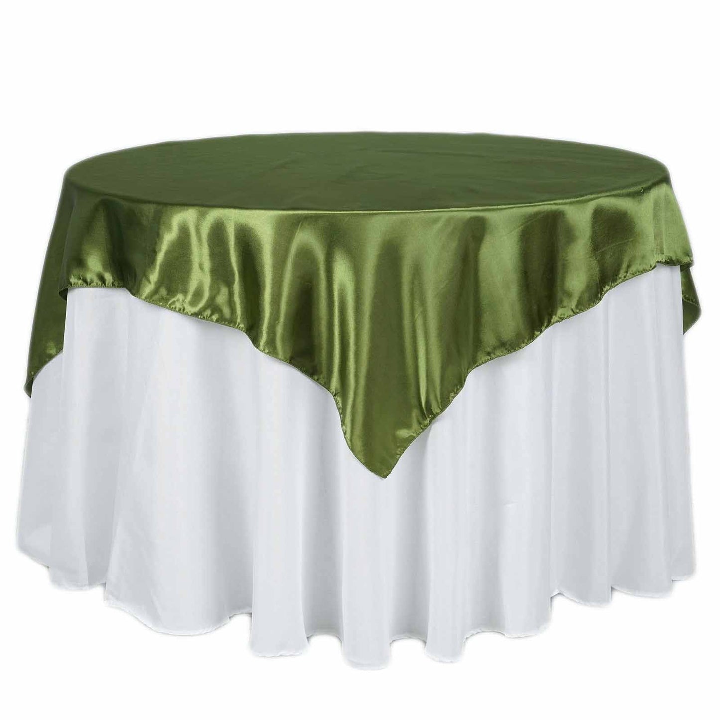 Satin 72"x72" Table Overlay Square Tablecloth Olive Green - Smooth Finish Table Cover