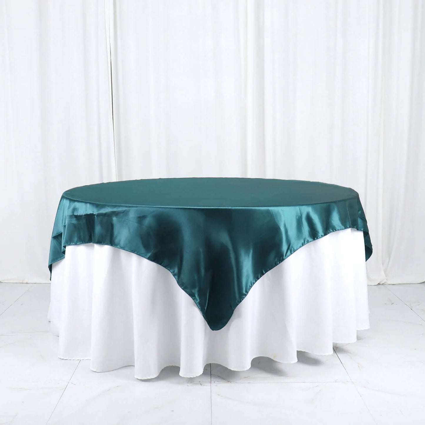 Satin 72"x72" Table Overlay Square Tablecloth Peacock Teal - Smooth Finish Table Cover