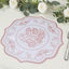 10-Pack Disposable Table Placemats 13" Round Placemats in White with Pink Damask Floral Pattern & Scalloped Rim - 400GSM Cardboard Placemats for Stylish Table Setting