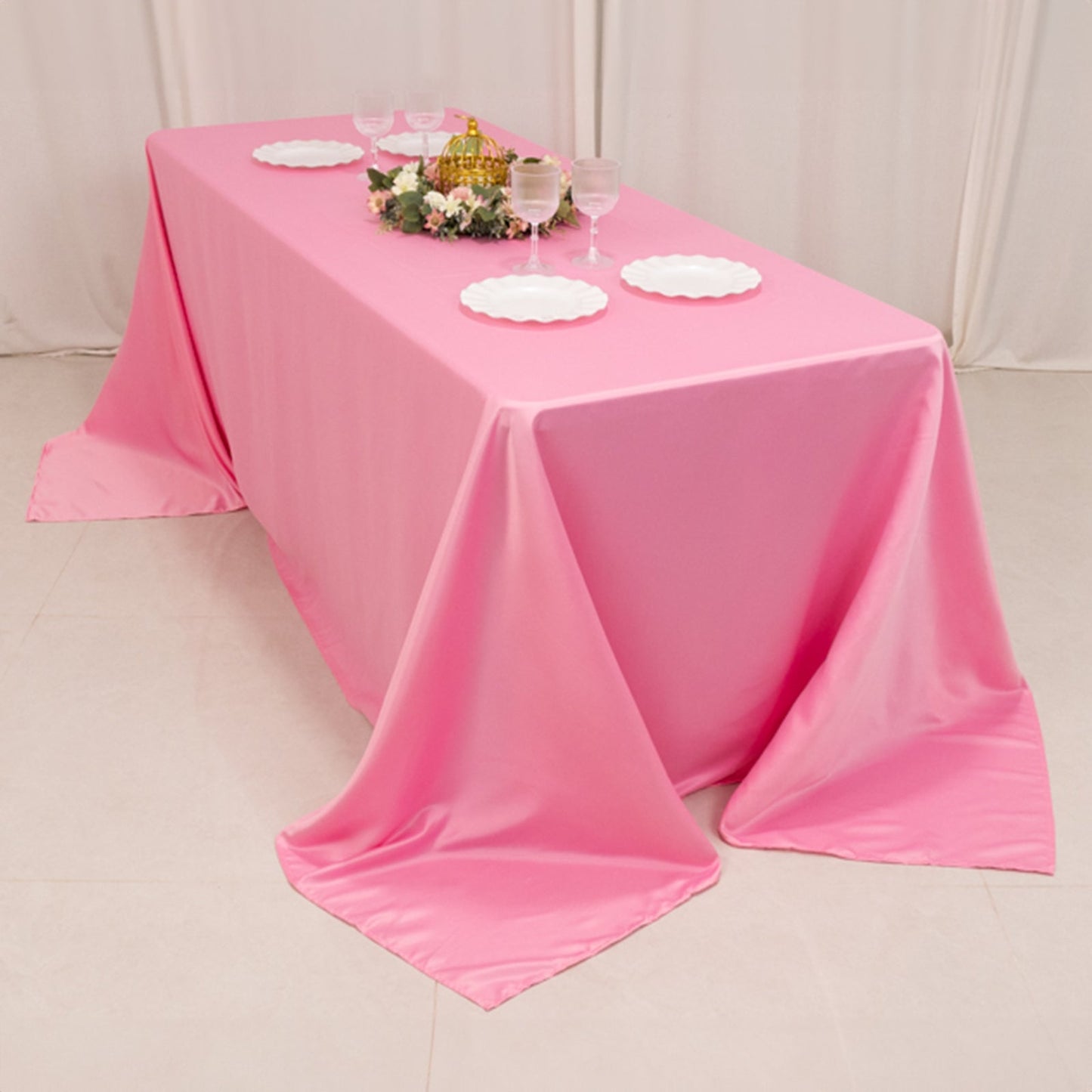 Lamour Satin 90"x132" Rectangle Tablecloth Pink - Soft & Silk-Like Seamless Table Cover