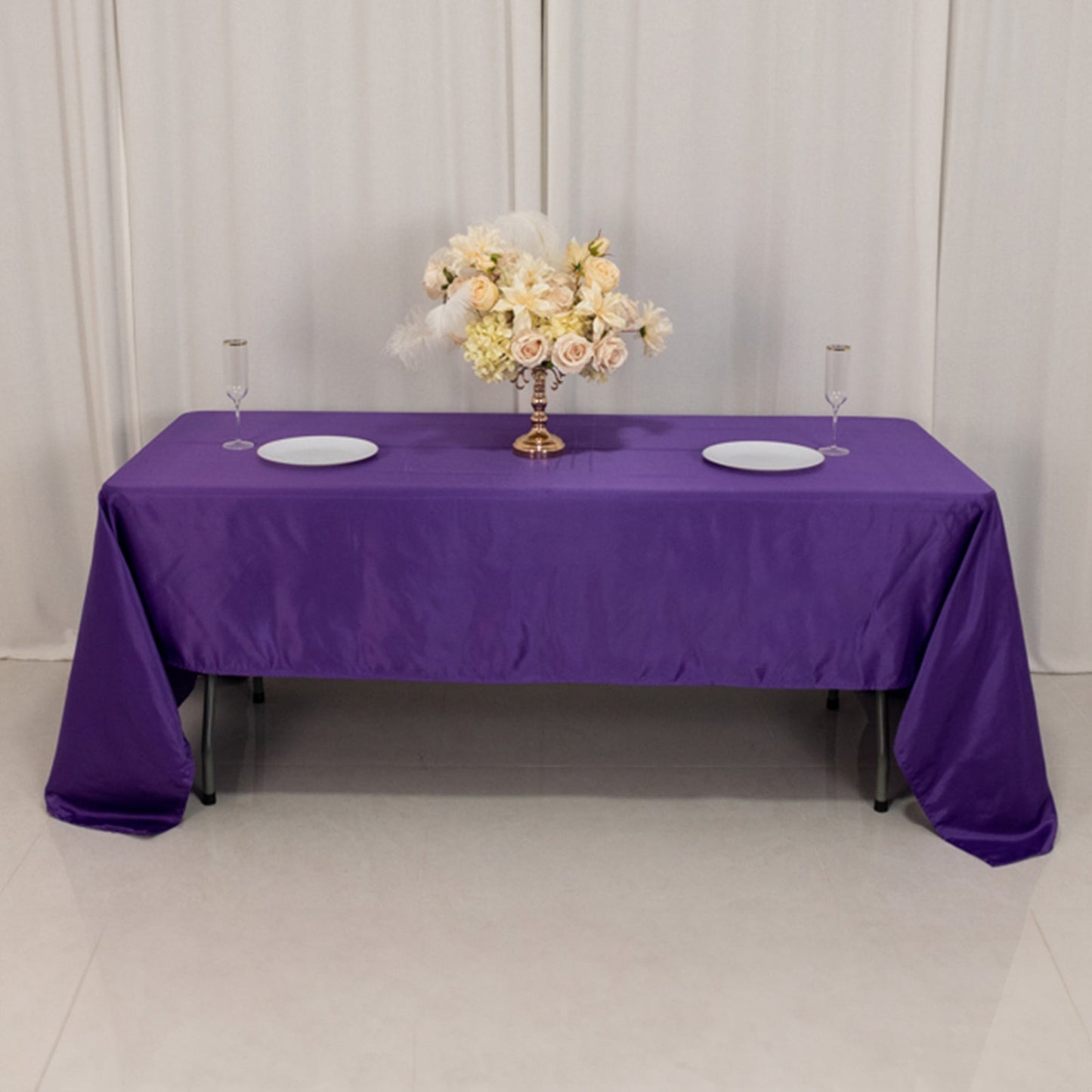 Lamour Satin 60"x126" Rectangle Tablecloth Purple - Soft & Silk-Like Table Cover