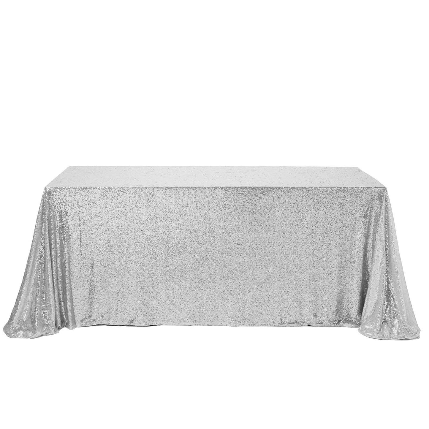Sequin 90"x156" Rectangle Tablecloth Silver - Seamless Twinkling Table Cover