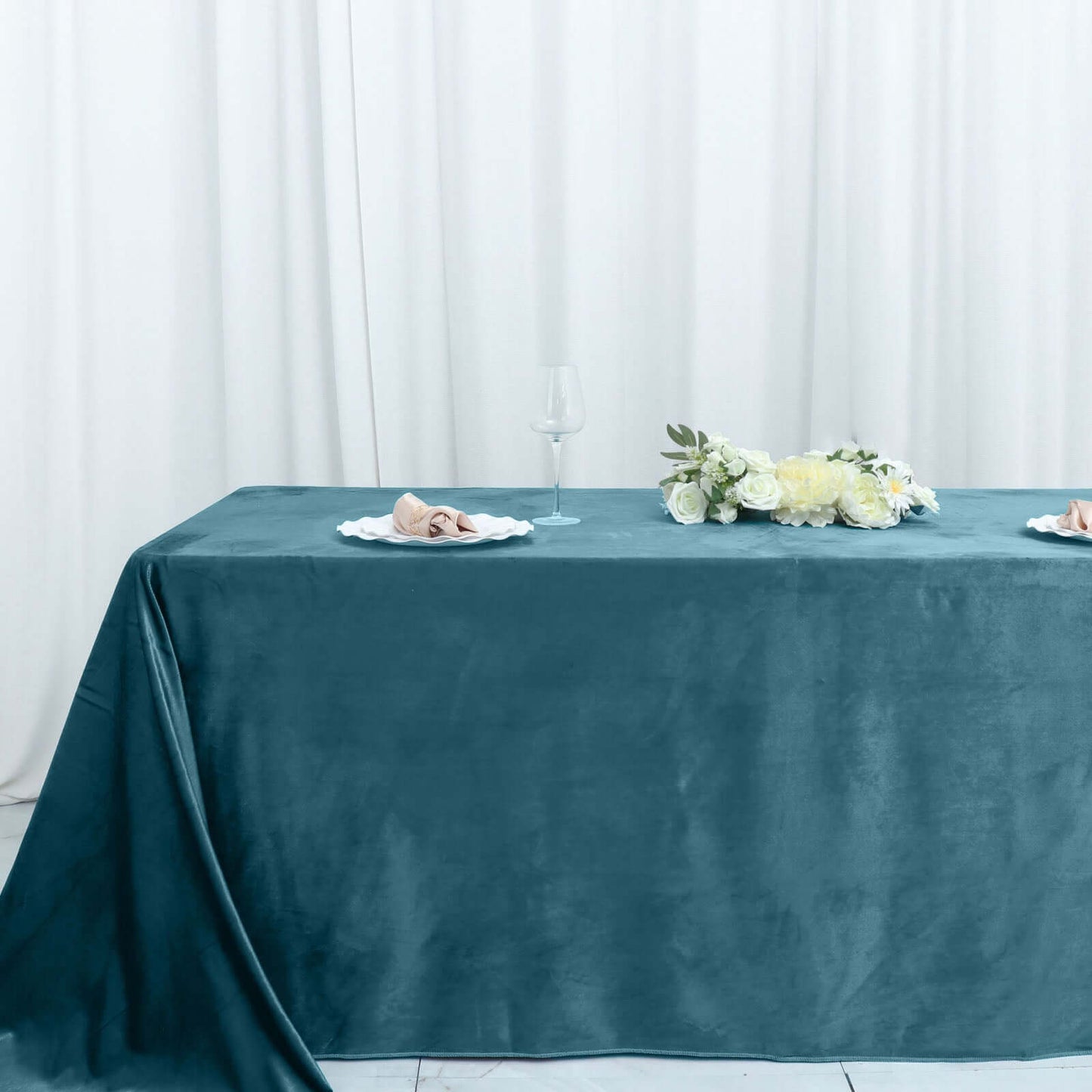 Premium Velvet 90"x156" Rectangle Tablecloth Peacock Teal - Reusable Soft & Seamless Table Cover