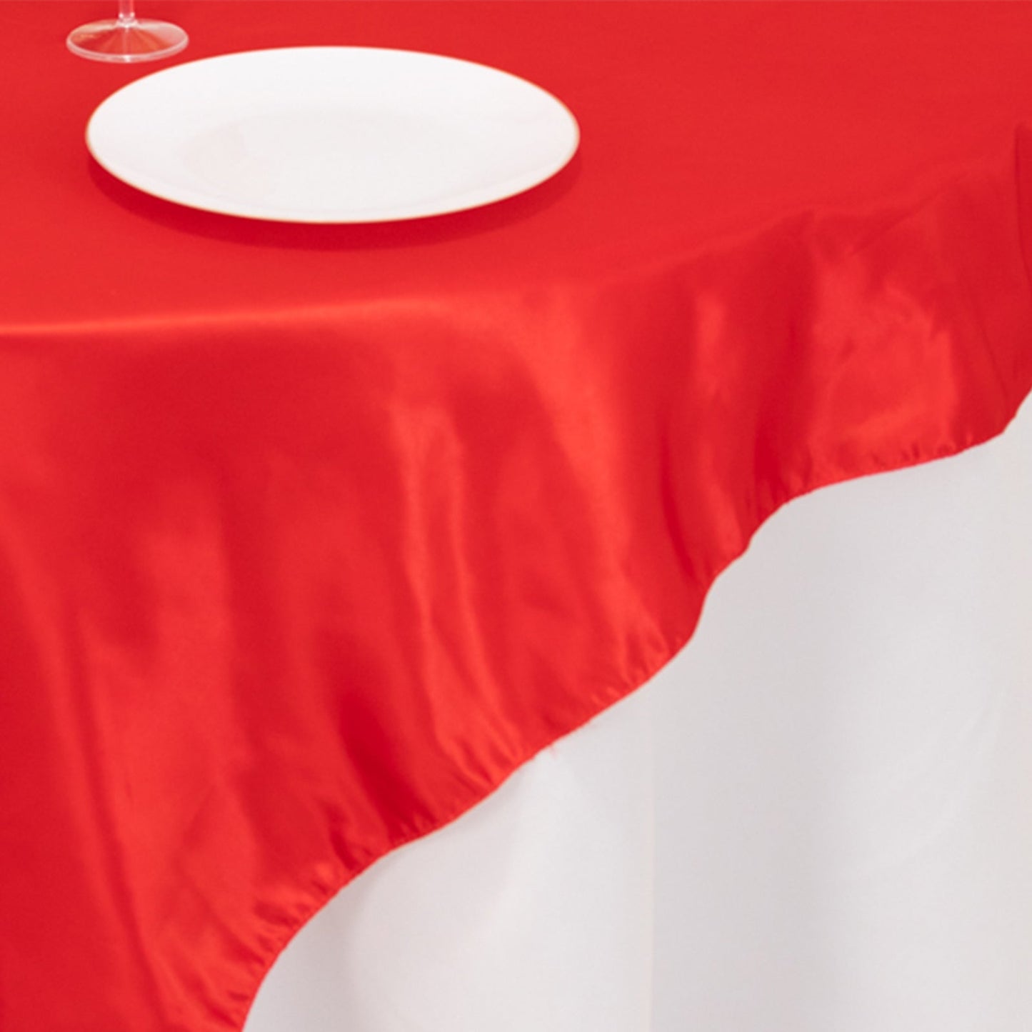 Lamour Satin 72"x72" Table Overlay Square Tablecloth Red - Smooth Finish Table Topper