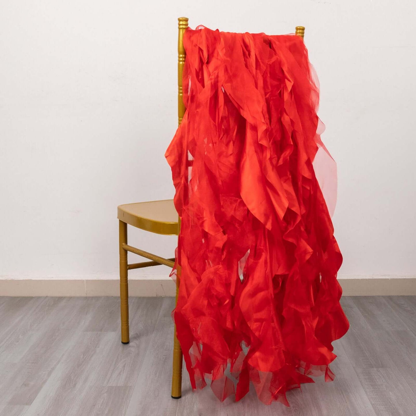 5 Pack Chiffon Satin Chair Sashes Red - Easy to Install Ruffled Curly Willow