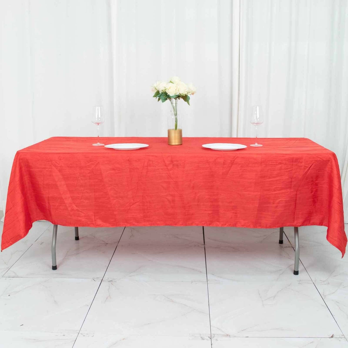 Taffeta 60"x102" Rectangle Tablecloth Red - Accordion Crinkle Table Cover