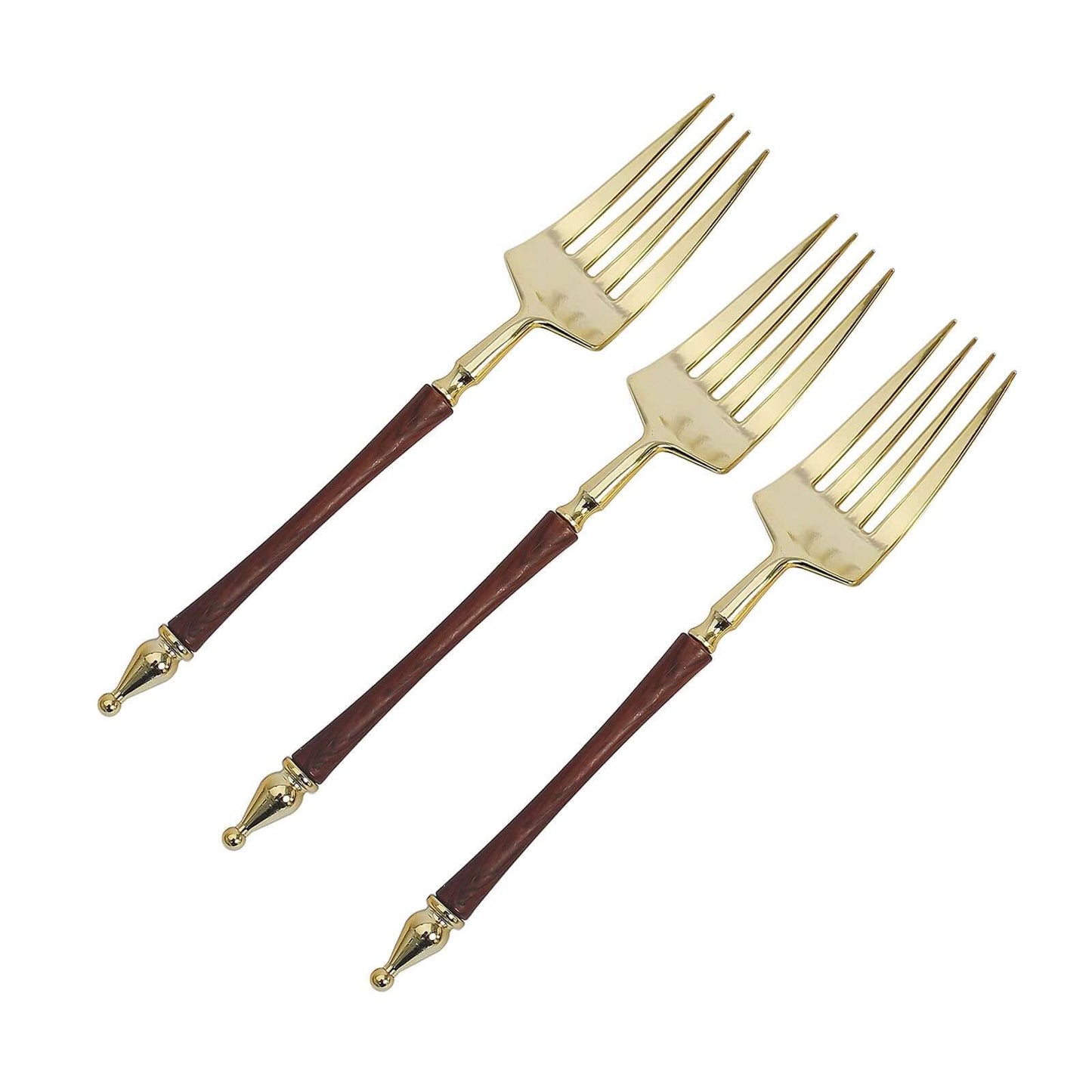 24-Pack Plastic Dessert Forks with Roman Column Handle Gold/Brown - European Style Disposable Utensils 6"