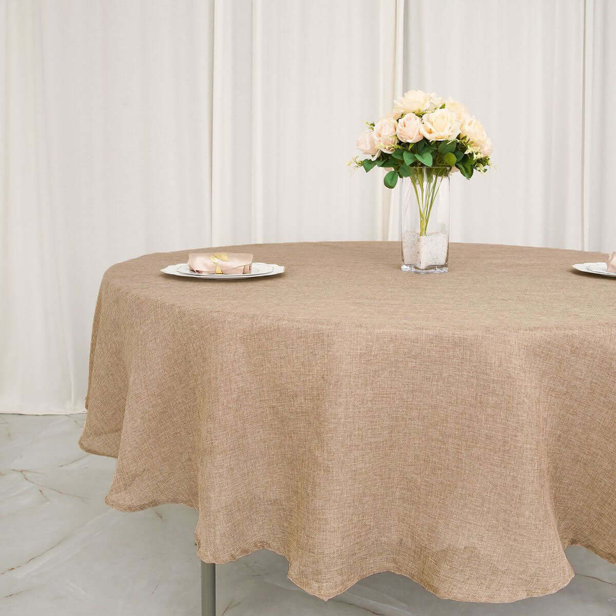 Faux Burlap Jute 90" Round Tablecloth Natural - Rustic Event Table Linen