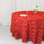 Satin 120" Round Tablecloth Red - Grandiose 3D Rosette with Seamless Finish Table Cover