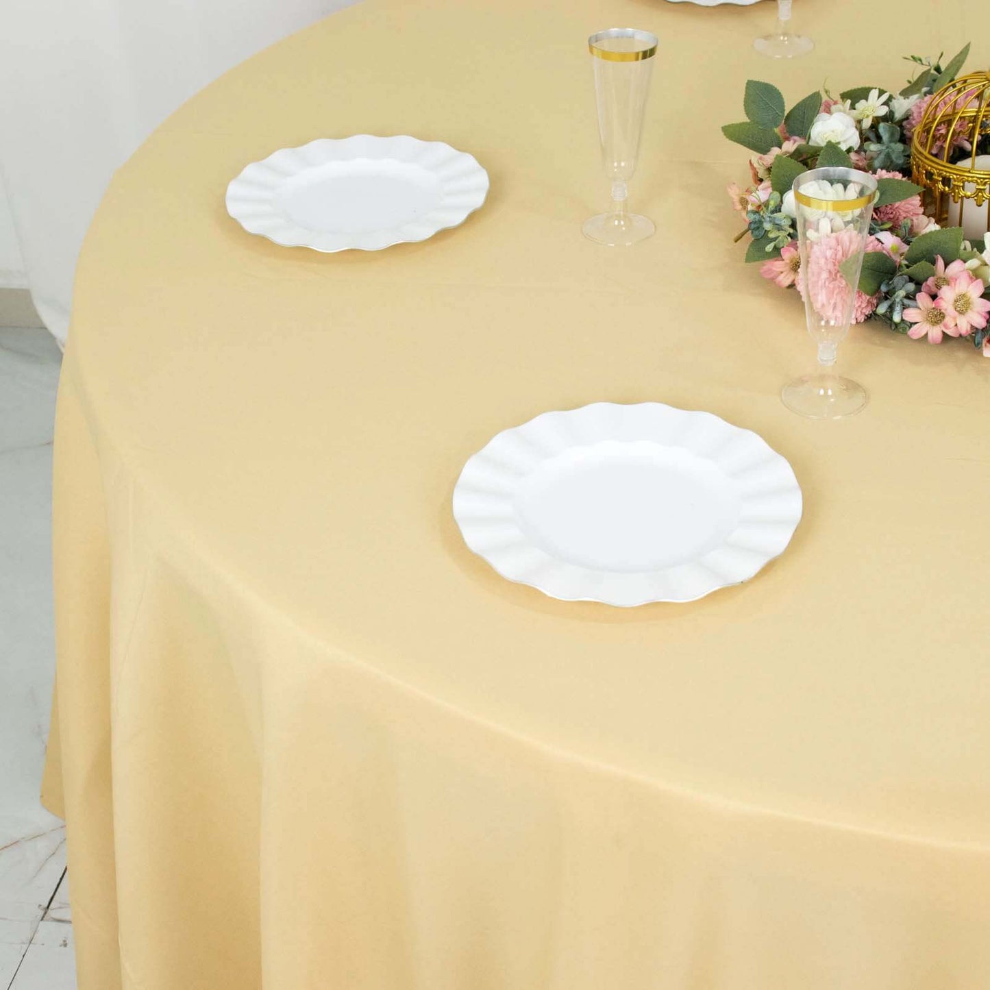 Premium Polyester 120" Round Tablecloth Champagne - Seamless 220GSM Wrinkle-Resistant Table Cover