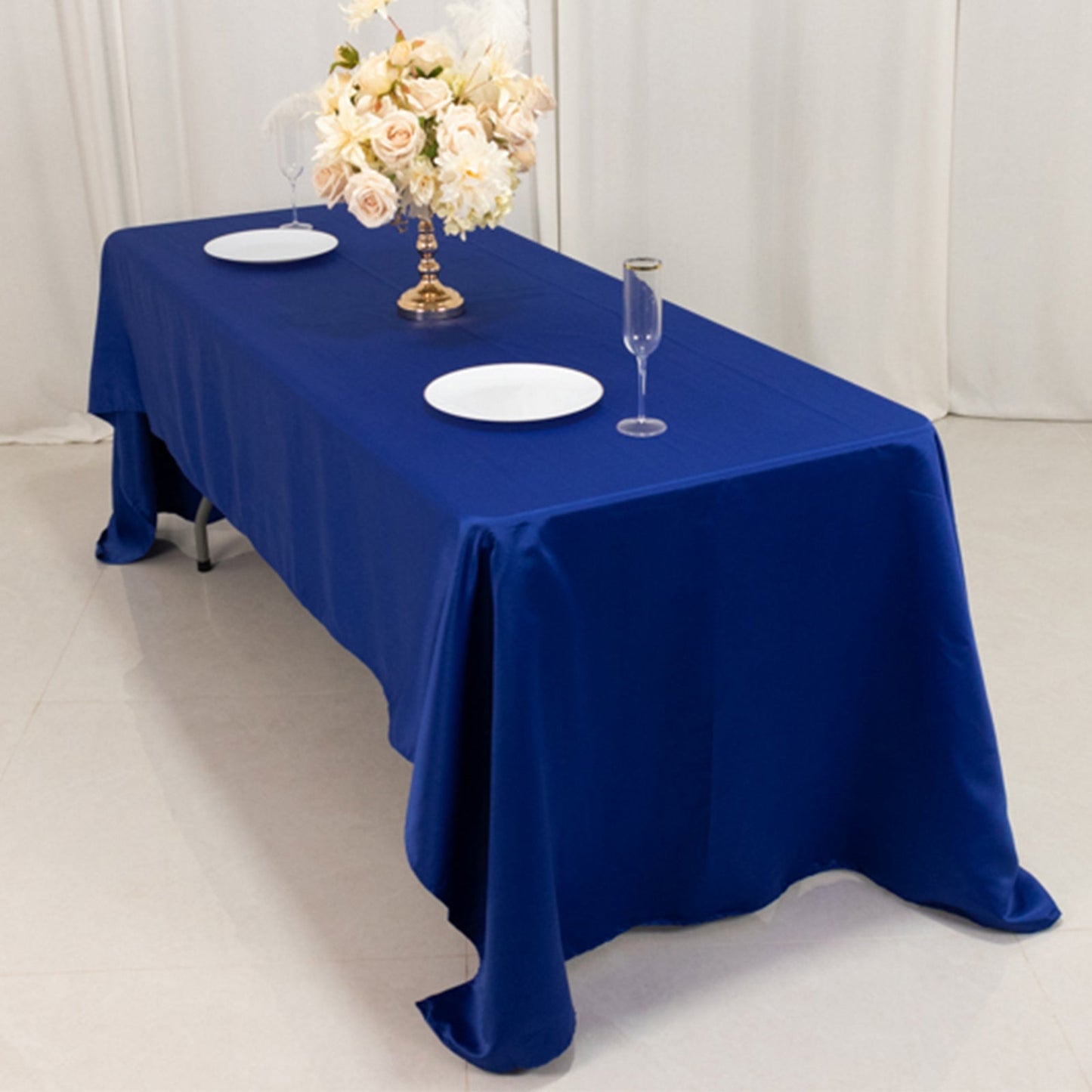 Lamour Satin 60"x126" Rectangle Tablecloth Royal Blue - Soft & Silk-Like Table Cover