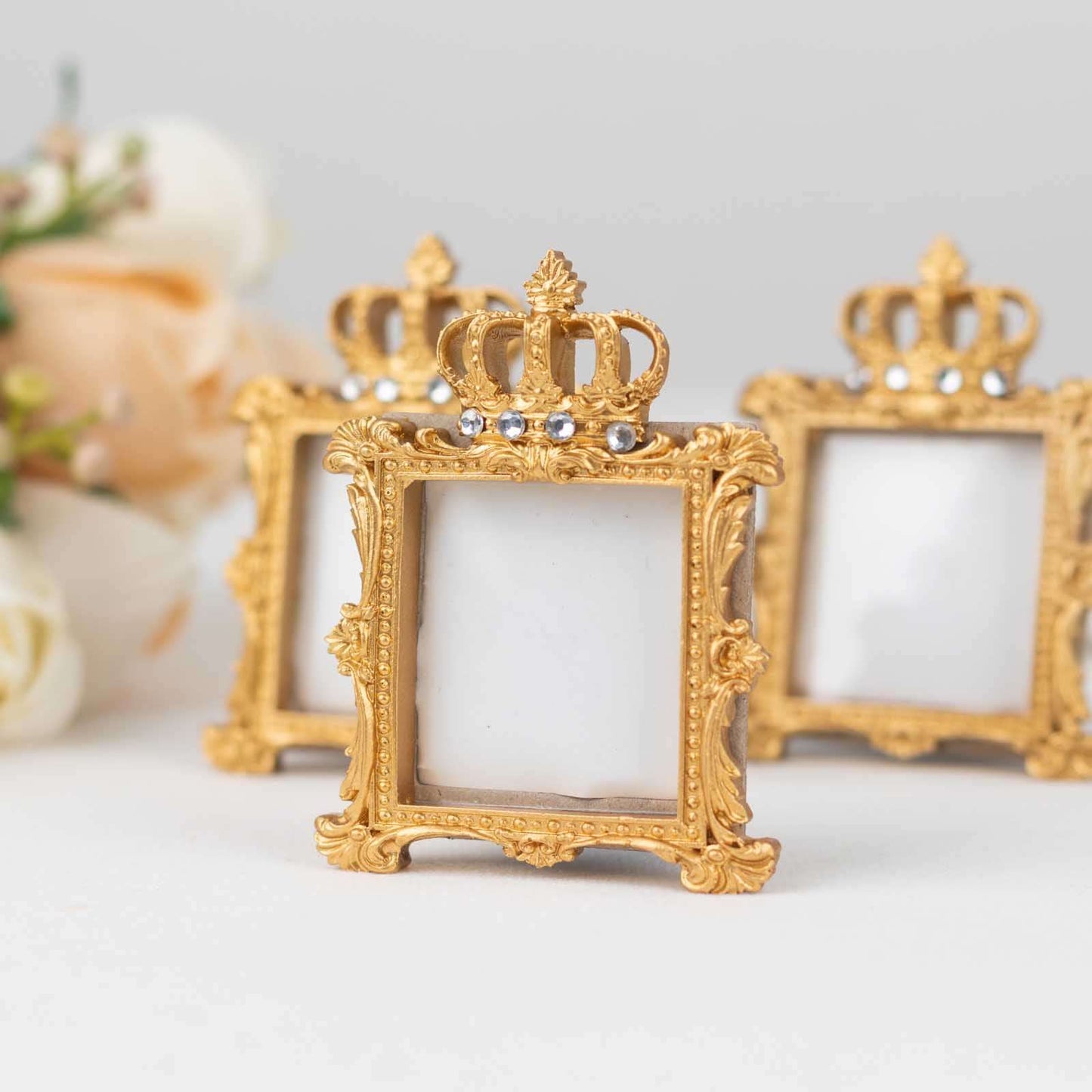 4-Pack Picture Frames Gold Resin Royal Crown Design Square - Baroque Wedding Place Card Holders & Party Favors 3.5"