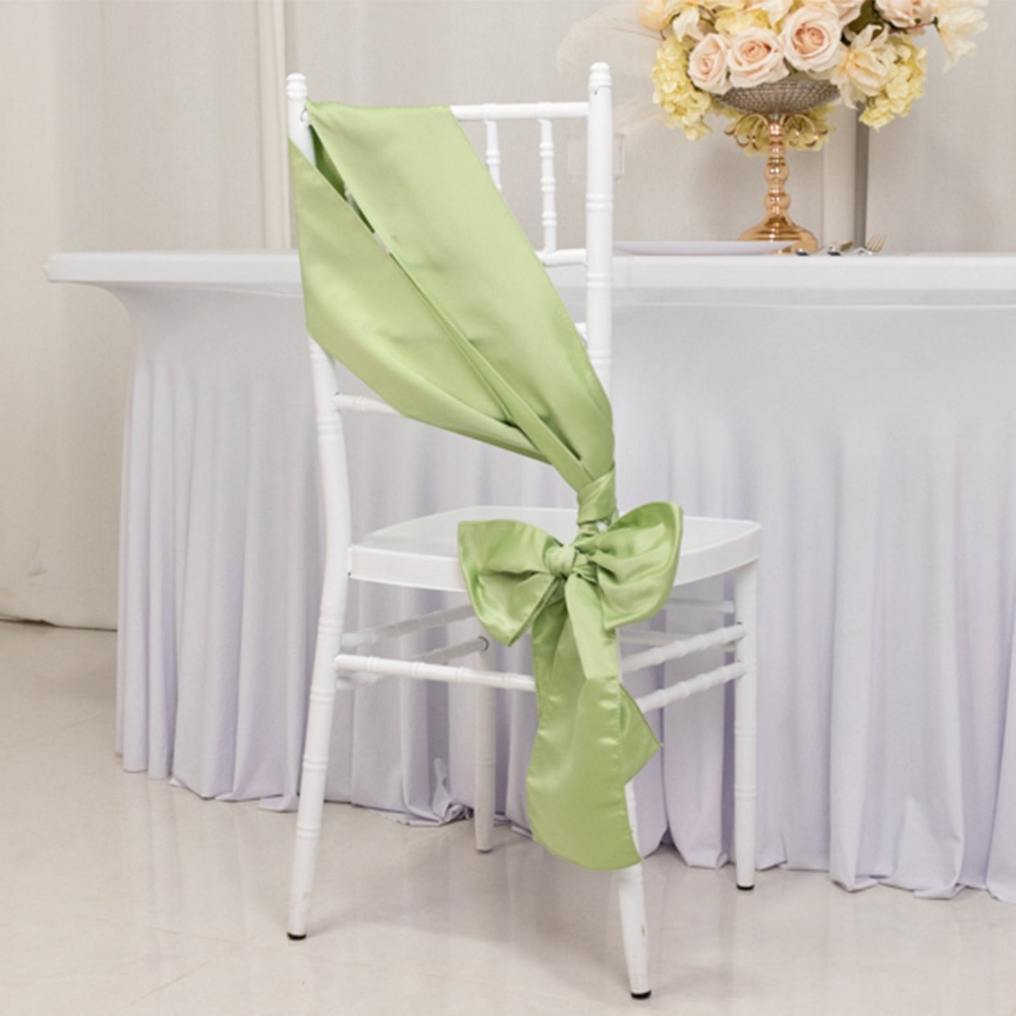 5 Pack Lamour Satin 6"x106" Chair Sashes Sage Green - Stylish Reusable Decorative Bows