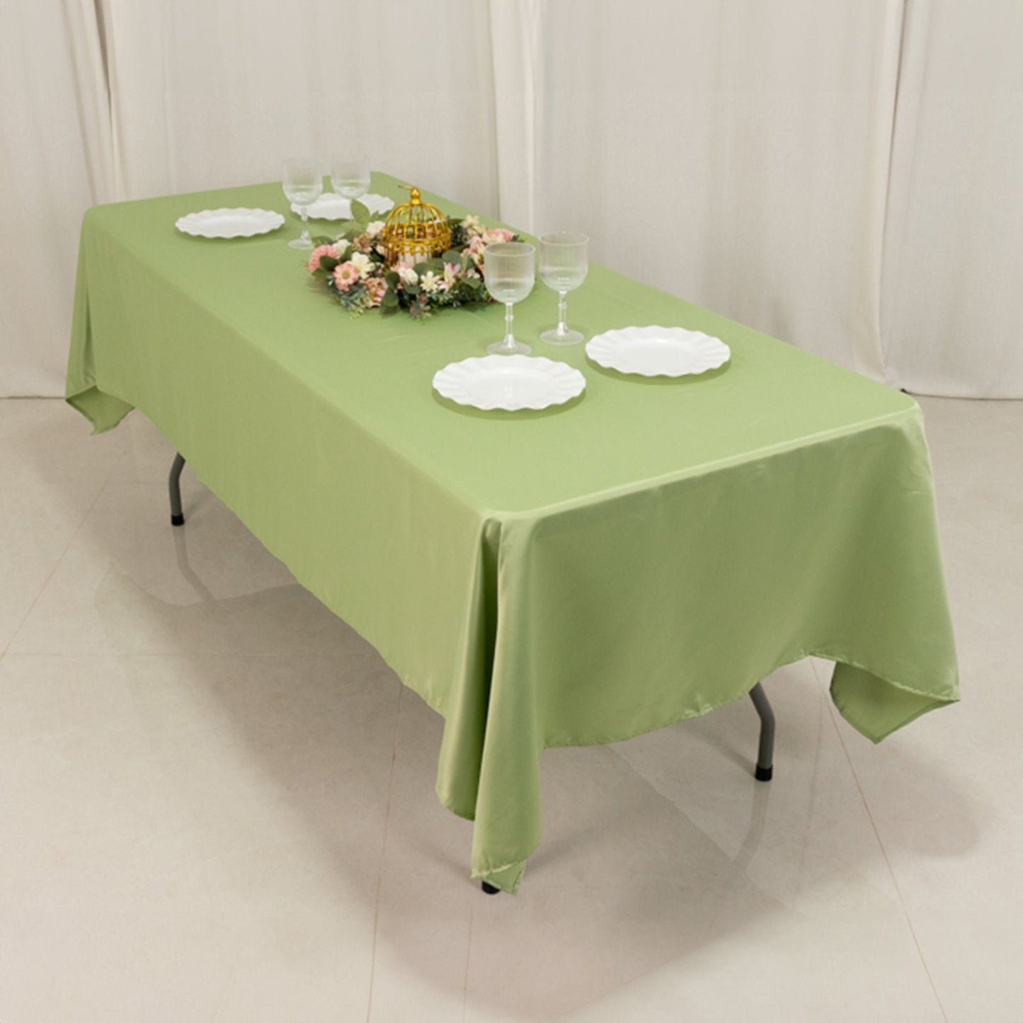 Lamour Satin 60"x102" Rectangle Tablecloth Sage Green - Durable & Silky Soft Feel Table Cover