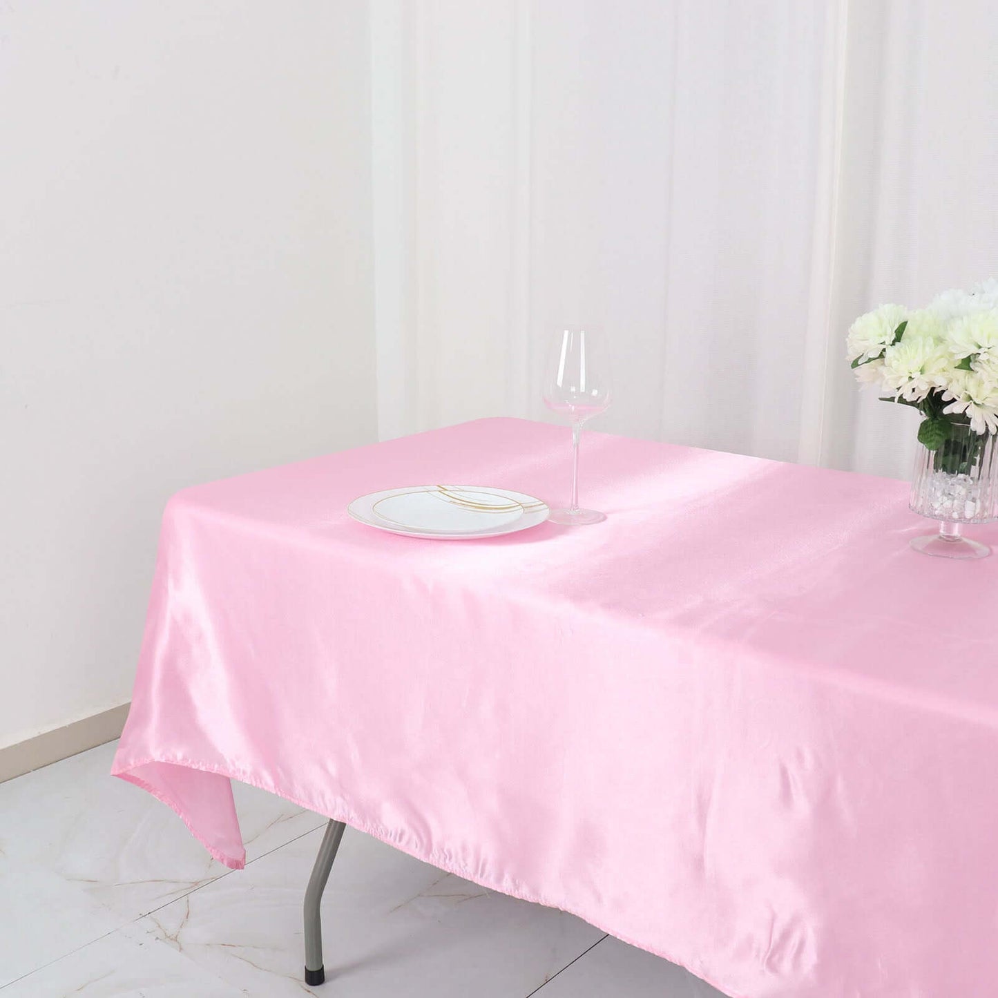 Satin Rectangular 60"x102" Tablecloth Pink - Smooth and Lustrous Table Cover