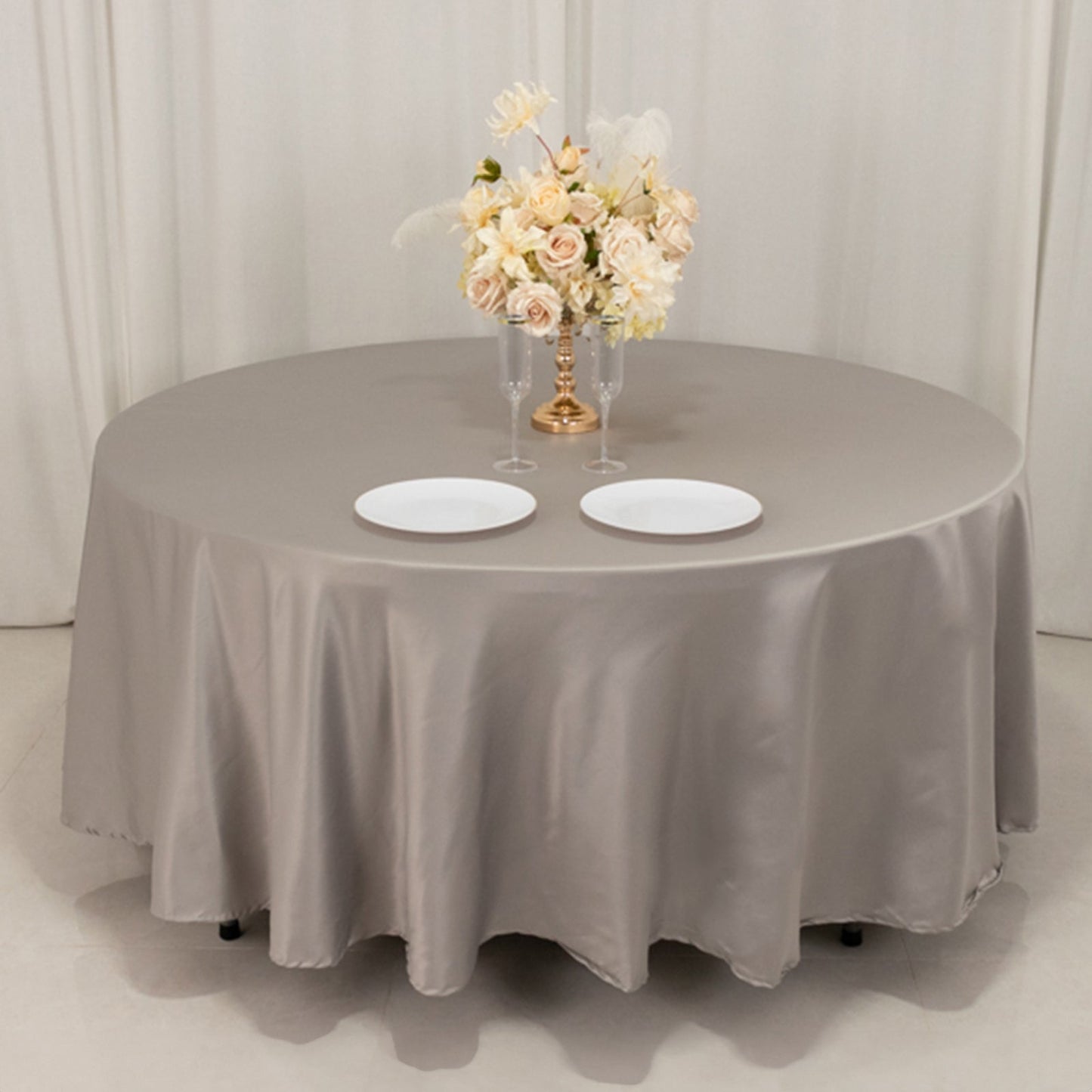 Lamour Satin 108" Round Tablecloth Silver - Durable & Silk-Like Table Cover