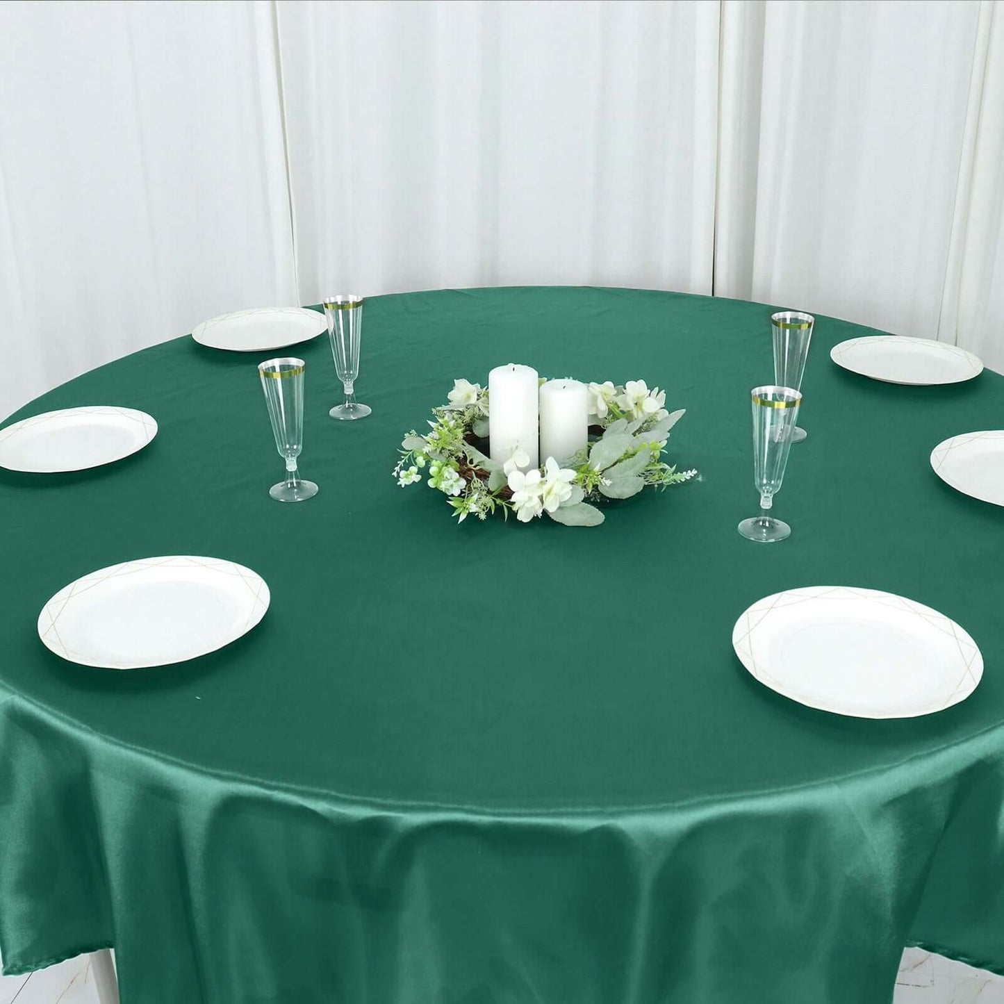 Satin 90" Round Tablecloth Hunter Emerald Green - Smooth and Lustrous Table Cover