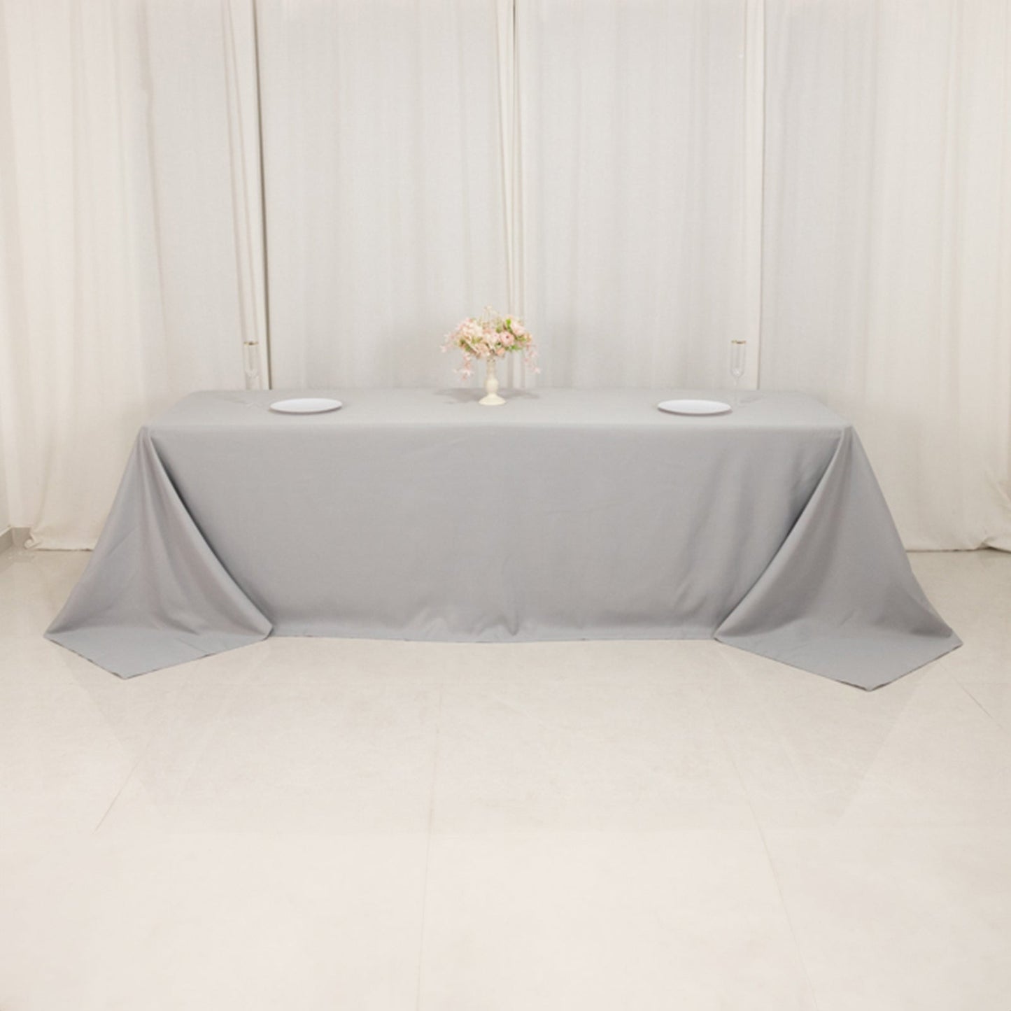 Premium Polyester 90"x156" Rectangle Tablecloth Silver - Seamless 220GSM Stain-Resistant Table Cover