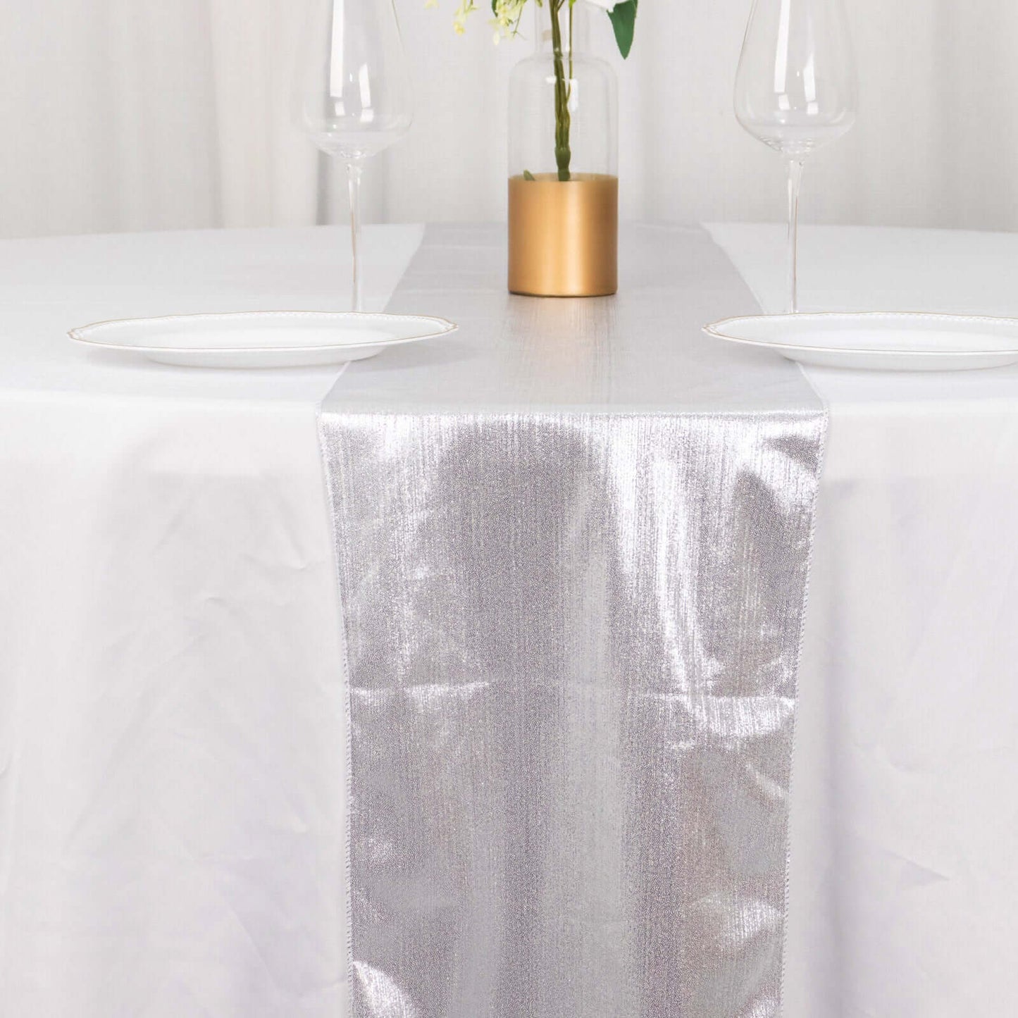 Polyester 12"x108" Table Runner Silver Shimmer Sequin Dots - Wrinkle-Free Finish Table Linen