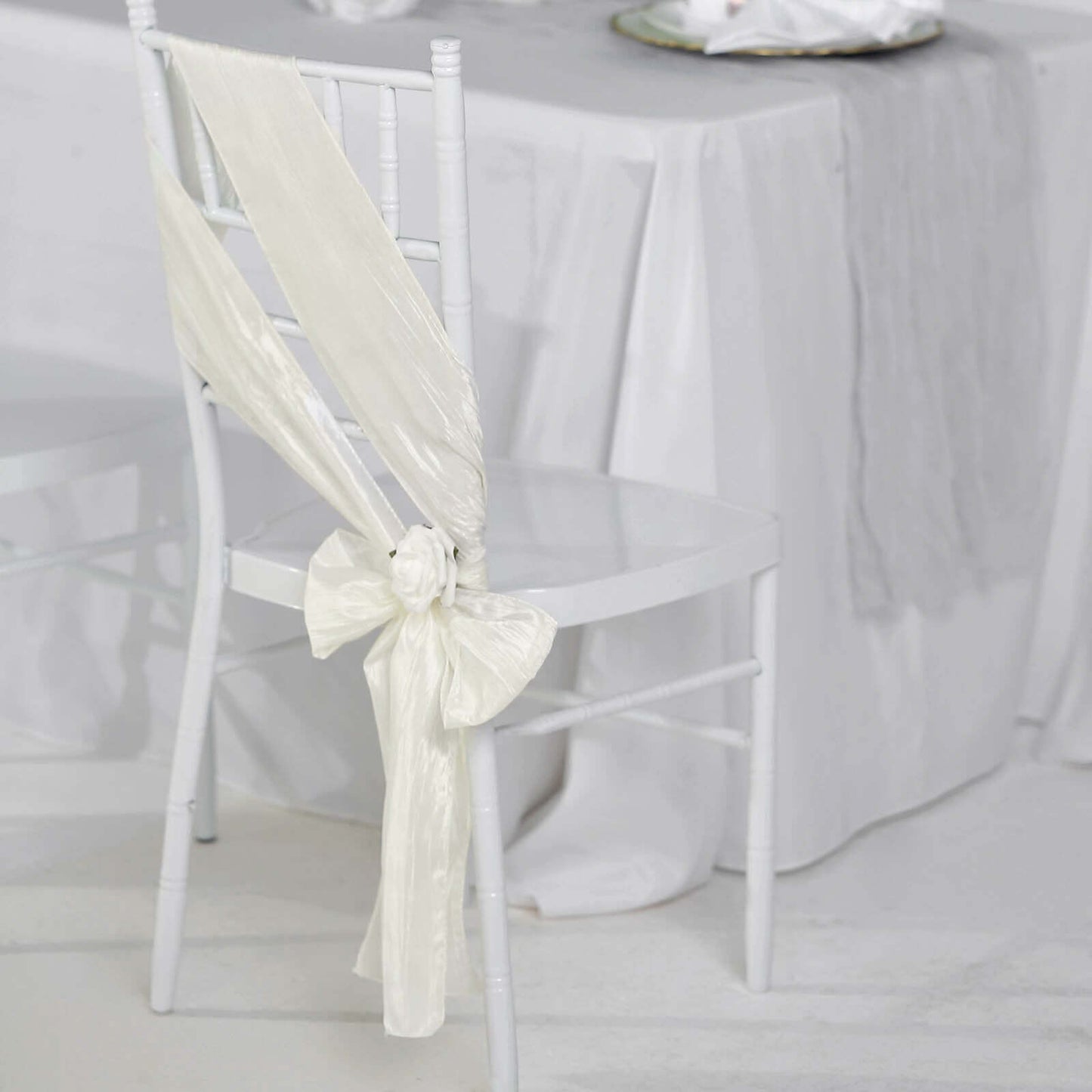 5 Pack Taffeta 6"x106" Chair Sashes Ivory Accordion Crinkle Texture - Stylish Decor for Weddings & Gatherings