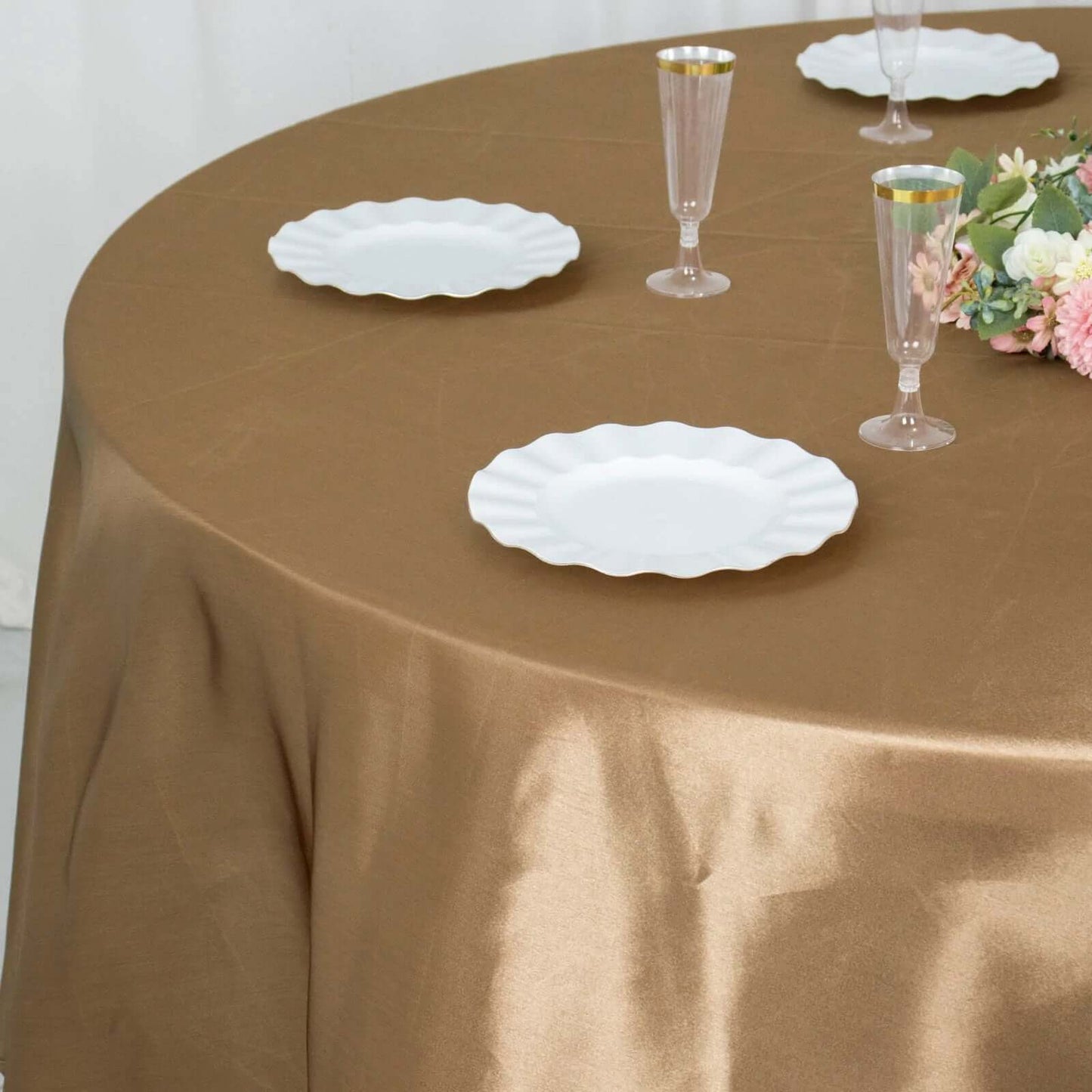 Satin 108" Round Tablecloth Taupe - Smooth and Lustrous Table Cover
