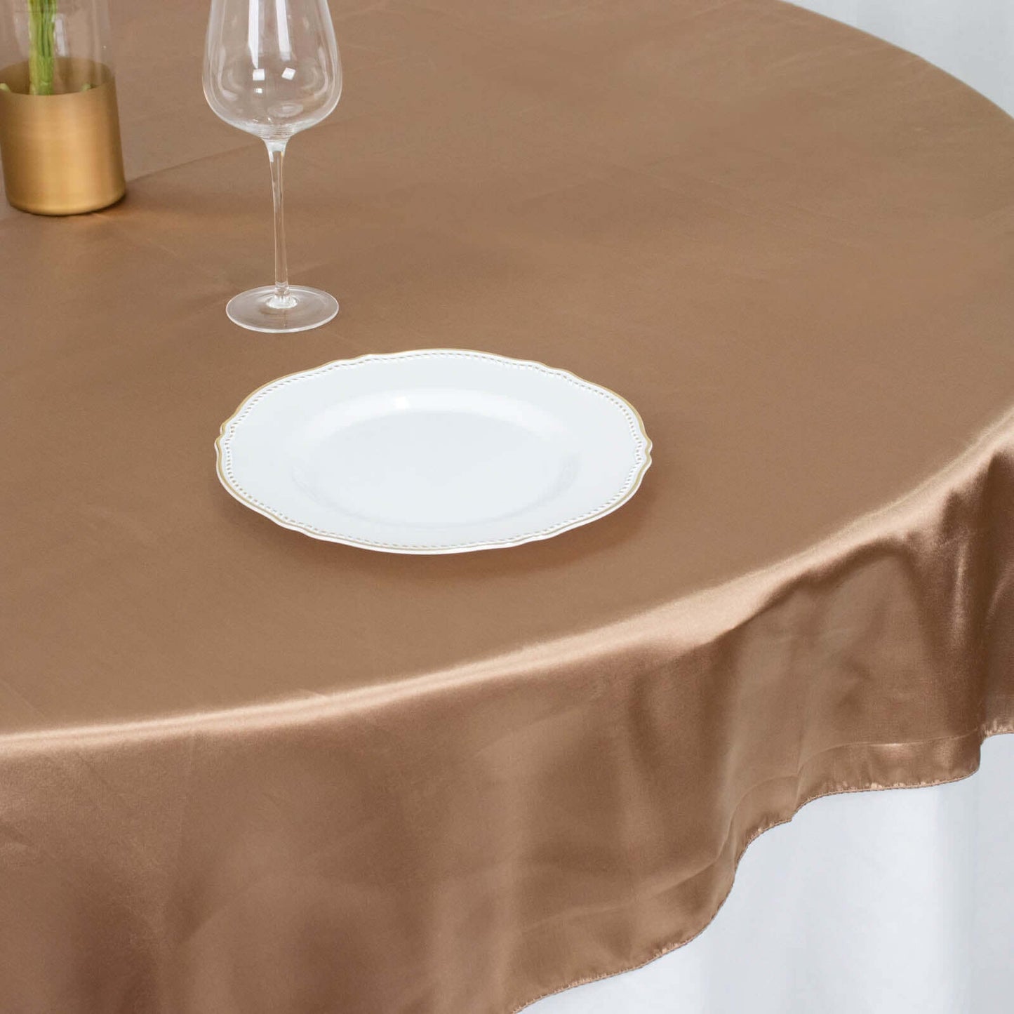 Satin 72"x72" Table Overlay Square Tablecloth Taupe - Smooth Finish Table Cover