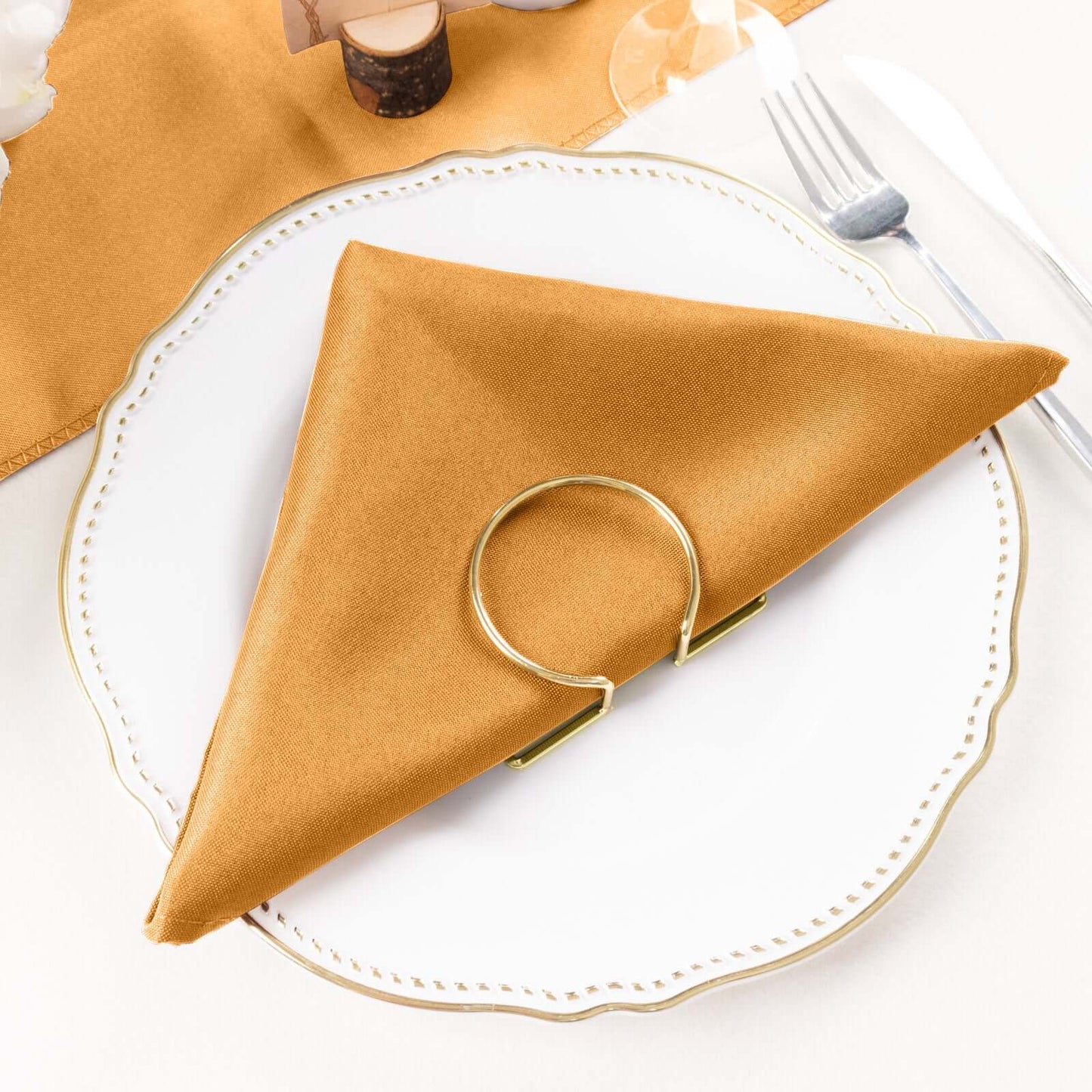 5 Pack Polyester 20"x20" Napkins Gold - Wrinkle Resistant & Easy Care Cloth Napkins for Special Occasions