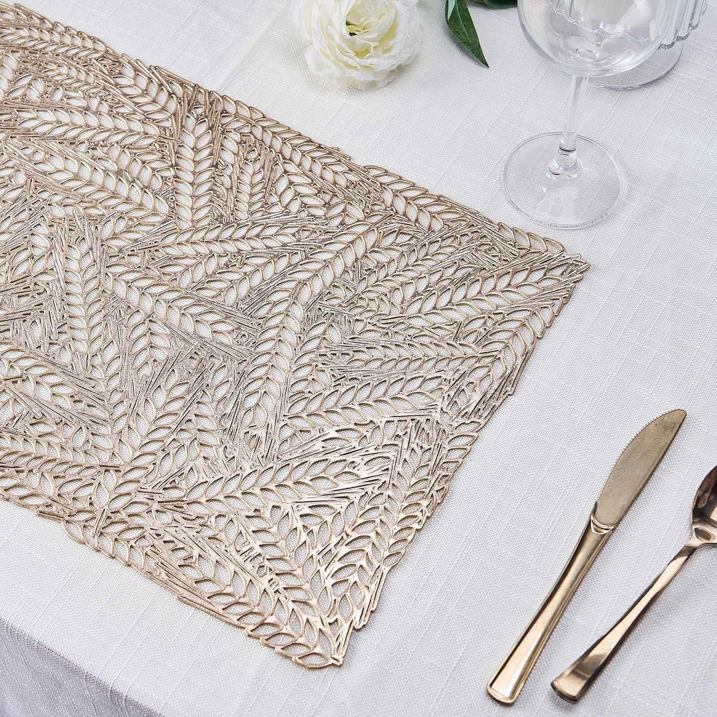 6-Pack Table Mats Wheat Design Gold - Vinyl Rectangle Non-Slip Surface for Stylish Settings 12"x18"