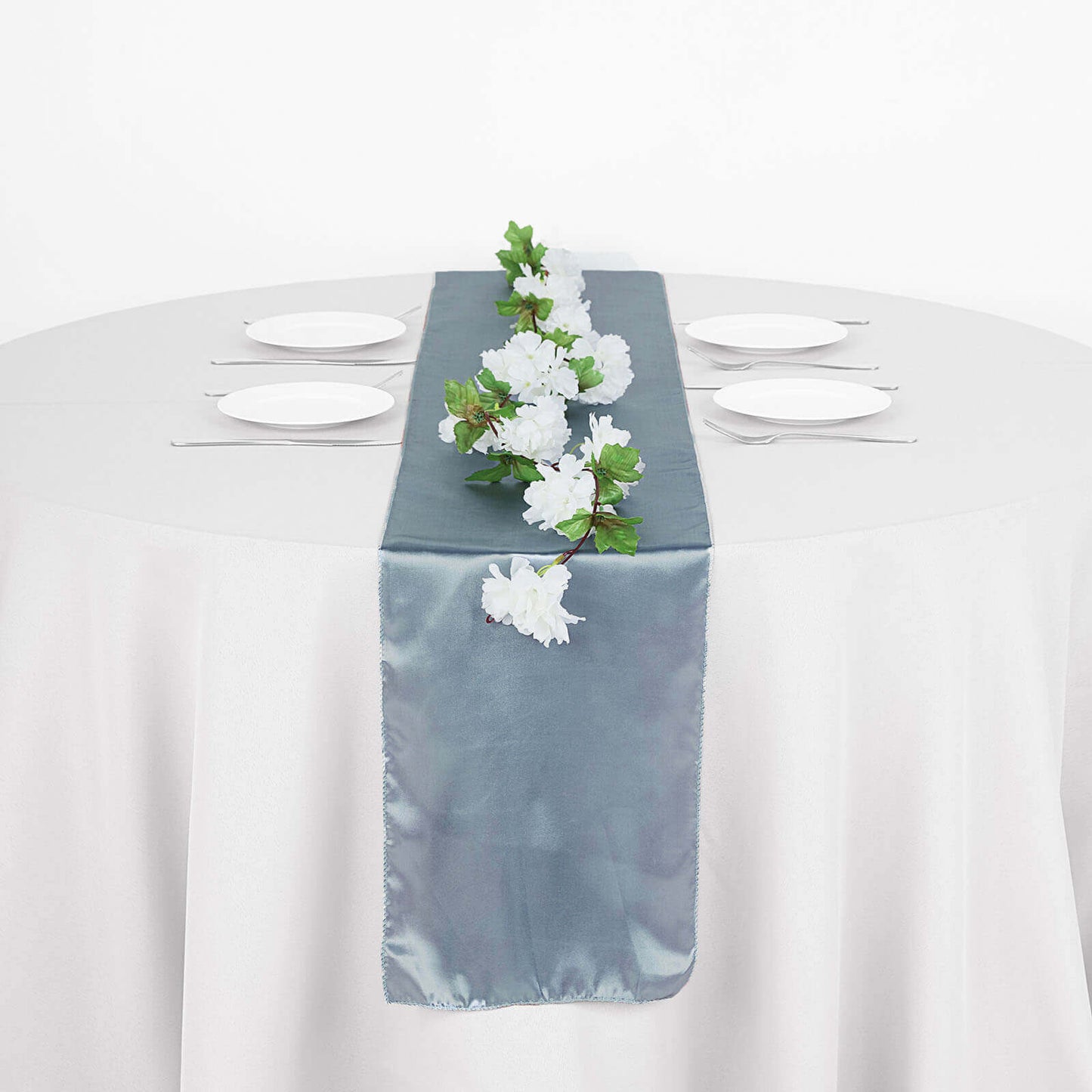 Satin 12"x108" Table Runner Dusty Blue - Stylish Table Linen