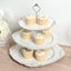 3-Tier Plastic Round Cupcake Stand Whitewashed with Antique Gold Baroque Rim & Top Handle 13"