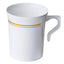 8-Pack Plastic Coffee Mugs White with Gold Stripes - Sturdy Disposable Cups for Coffee and Tea 8oz 4"