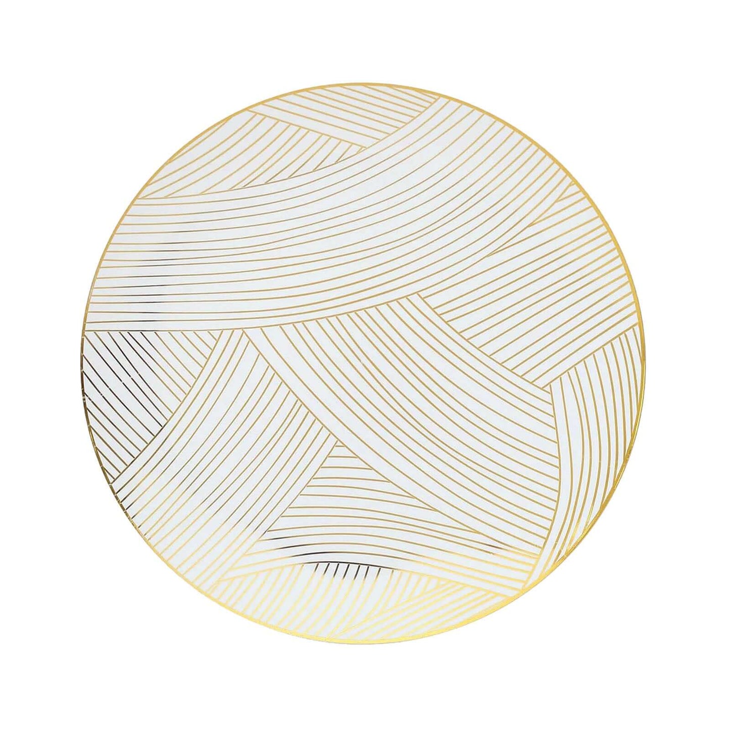10-Pack Plastic 10" Round Dinner Plates in White with Gold Wave Brush Strokes Pattern - Disposable Party Plates for Modern & Classy Table Decor