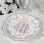 25-Pack Paper Dinner Plates in White Lavender Lilac Damask Floral Print & Scallop Rim - Stylish Disposable 300GSM Floral Party Plates 10"