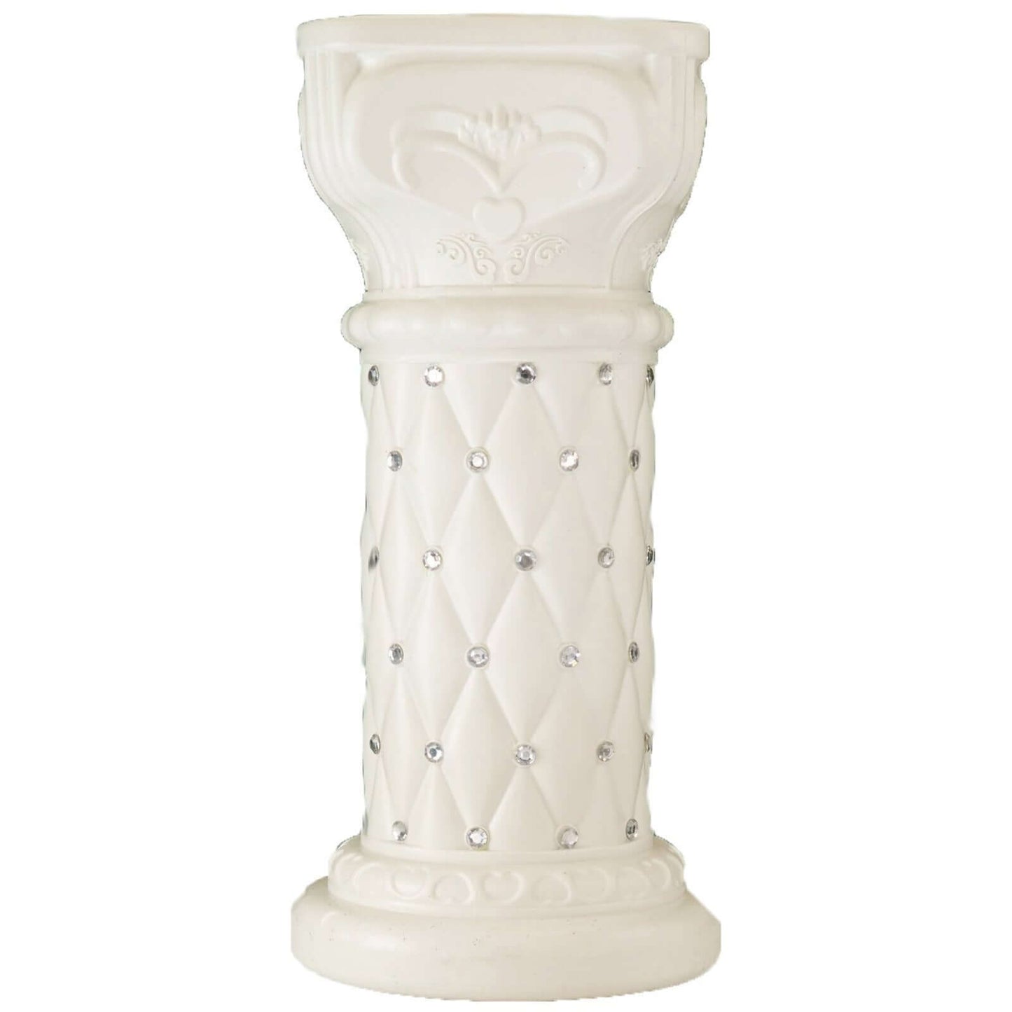 2 Pack White Crystal Beaded Pedestal Stand French Inspired Pillar With 10mm Crystal Studs - 25" Tall PVC