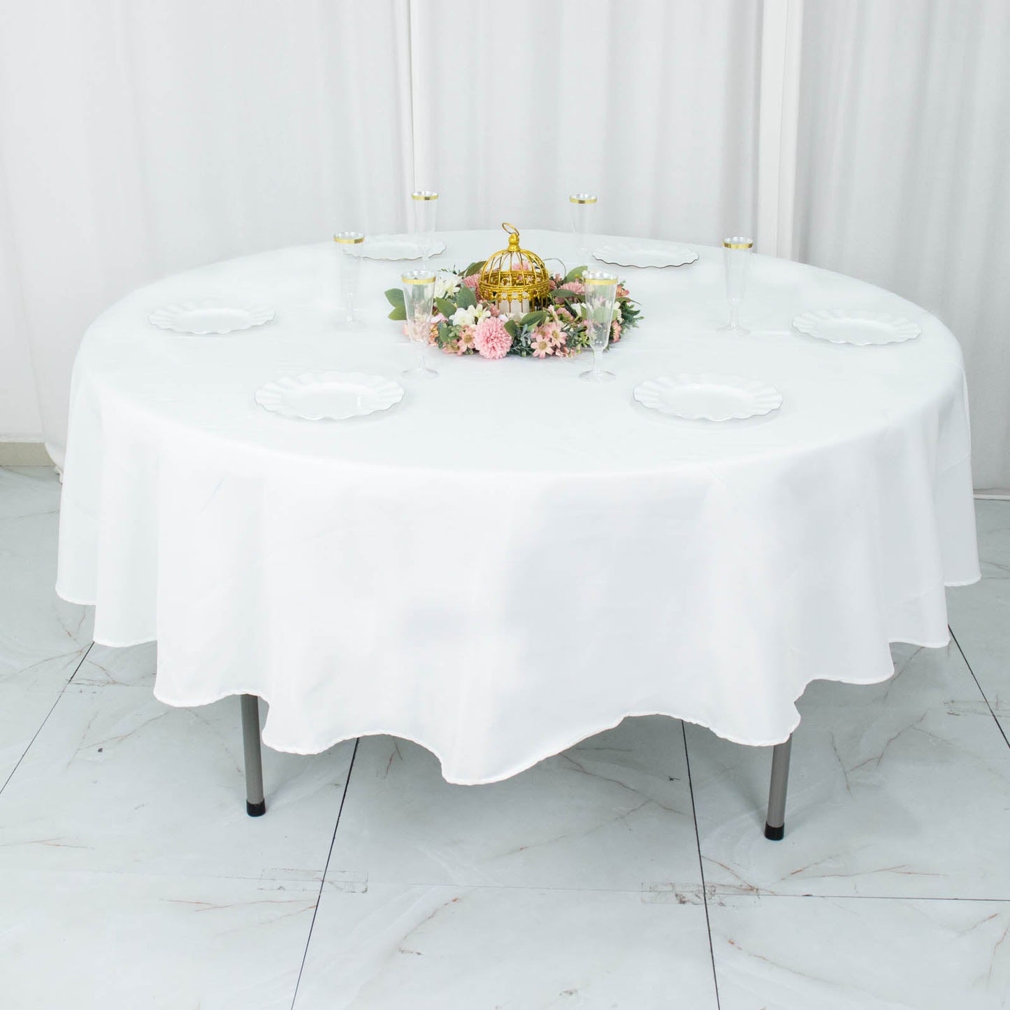 Fire Retardant Premium Polyester 90" Round Tablecloth White - Stylish High-Performance Table Cover for Large Gatherings