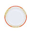 10-Pack Plastic 8" Round Dessert Plates in White with Red Rim - Stylish Gold Vine Design Disposable Salad/Appetizer Plates for Special Occasions & Celebrations