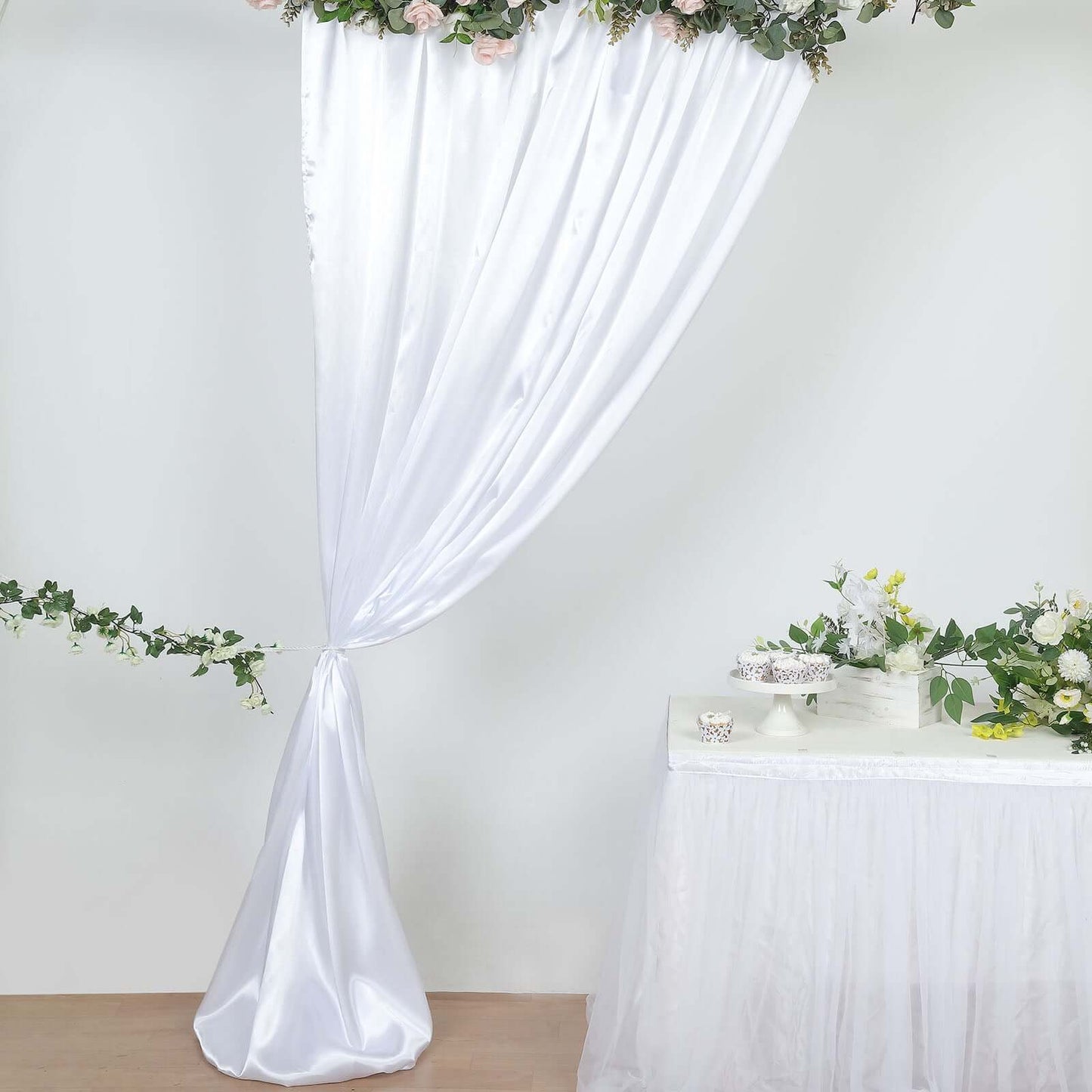 8ftx10ft White Satin Event Curtain Drapes, Backdrop Event Panel