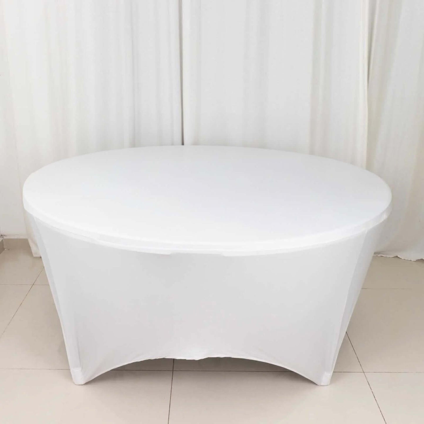 Stretch Spandex 6ft Round Tablecloth White - Durable Form-Fitting Table Cover for Events & Presentations